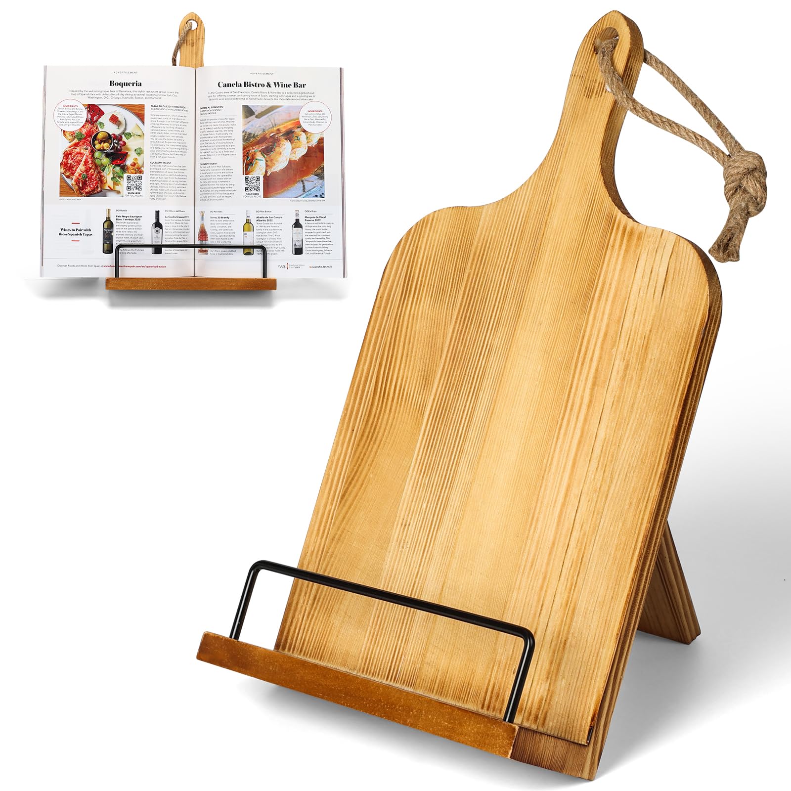 Farmhouse Adjustable Wooden Cookbook Stand - Sturdy Recipe Book Holder for Kitchen Counter, Perfect for Baking, Cooking & Reading Hands-Free