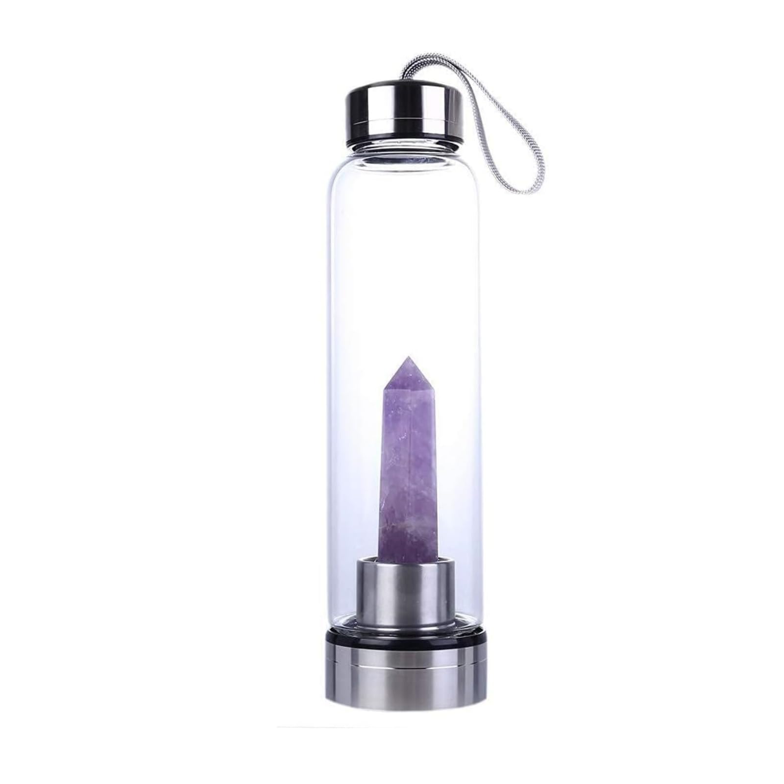 Natural Amethyst Crystal Water Bottle - 550ml Stainless Steel Purple Quartz Gemstone Energy Cup for Healing & Wellness | Yoga, Meditation, Sports & Office Use