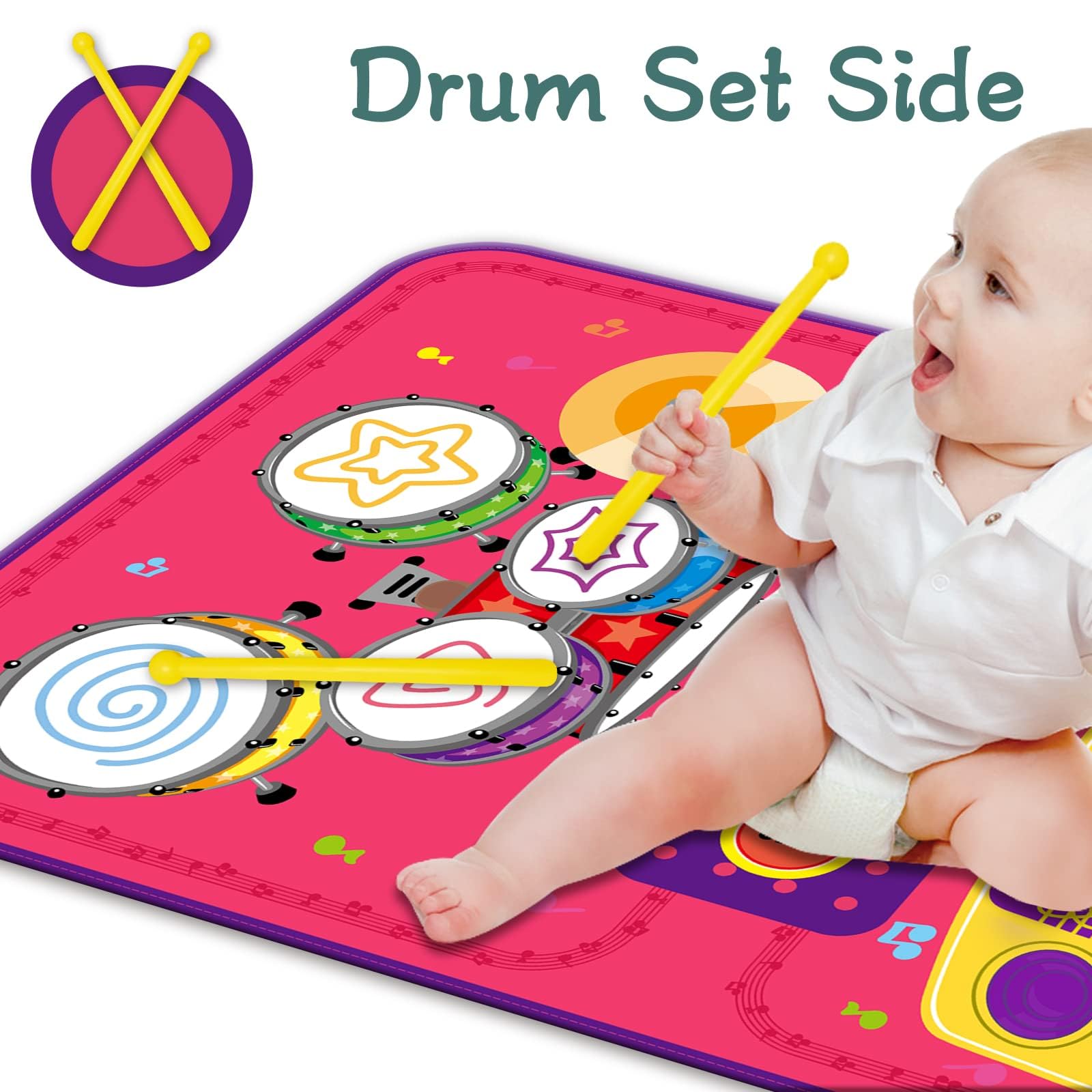 PRAGYM Musical Playmat for Toddlers - 2-in-1 Piano Keyboard & Drum Baby Toy - Educational Gift for 1-2 Year Old Girls & Boys - First Birthday Present - Perfect for Early Learning & Sensory Development at Home or Daycare