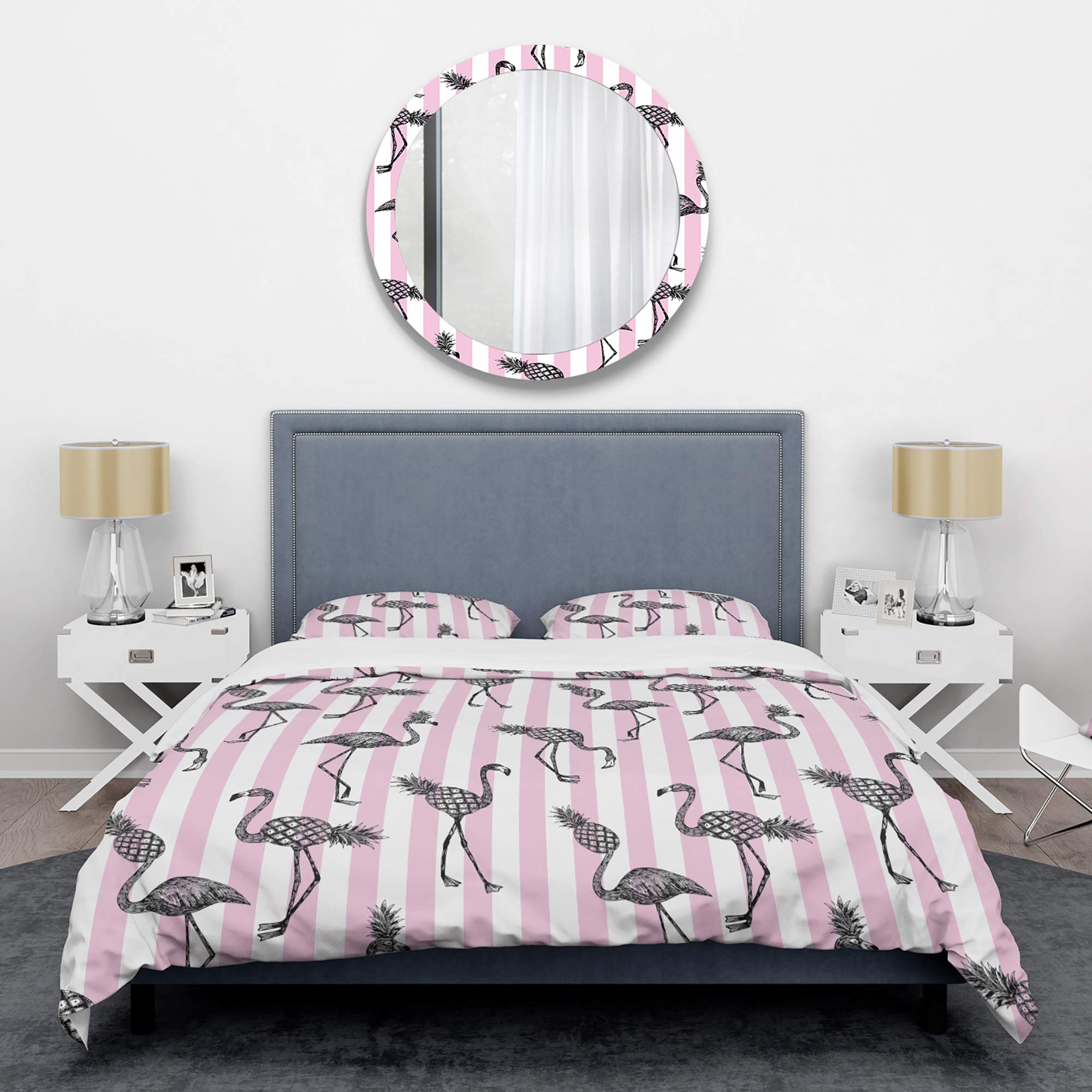 DesignQ Flamingo Pink Mid-Century Modern Duvet Cover Set - Twin Size 3-Piece All Season Bedding | Soft Pink Tropical Themed Duvet for Girls' Room, Guest Bedroom & Bohemian Decor