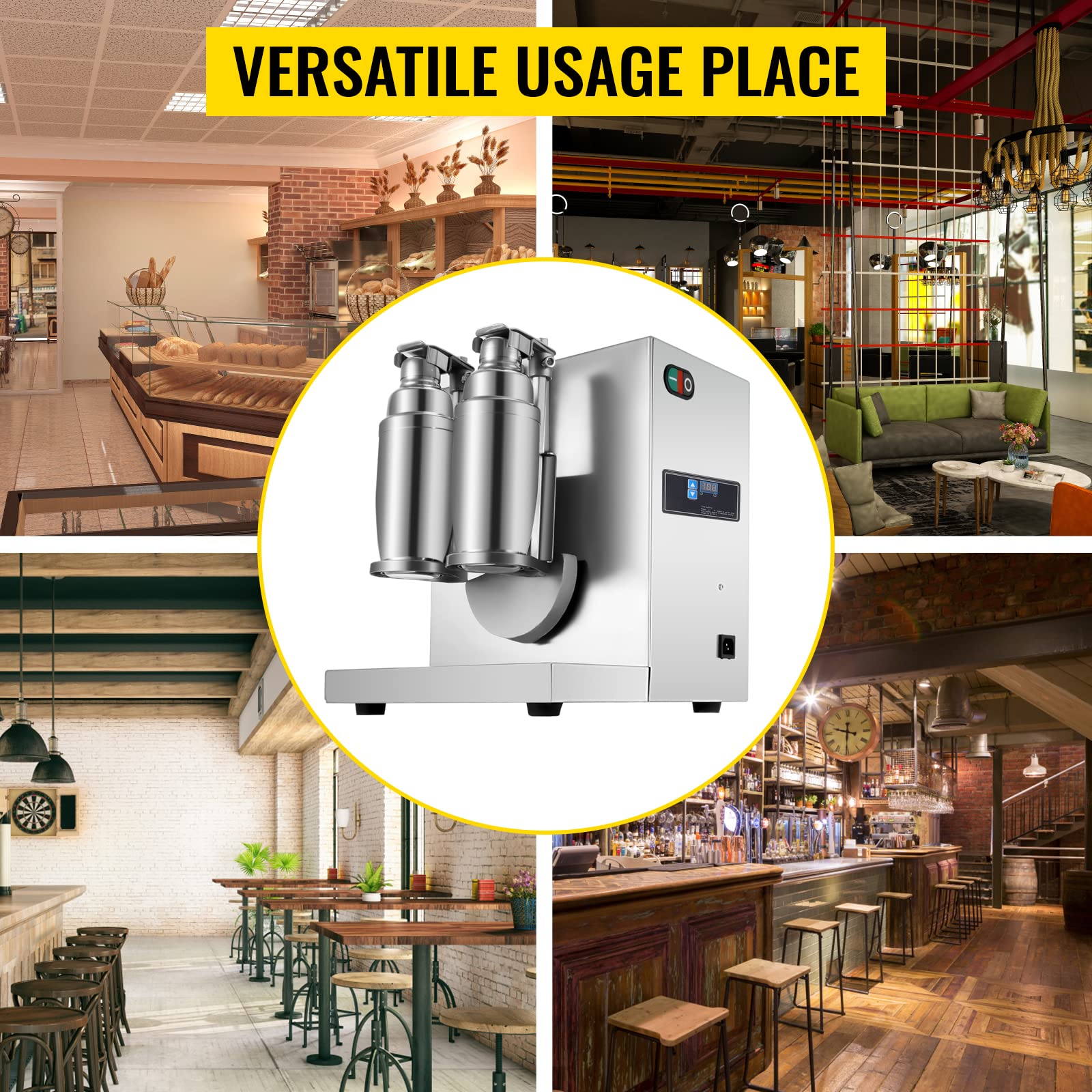 Happybuy Stainless Steel Automatic Boba Milk Tea Shaker Machine - 400 RPM Double Frame Commercial Bubble Tea Maker for Shops & Cafes - Perfect for Boba, Iced Tea, and Smoothie Preparation
