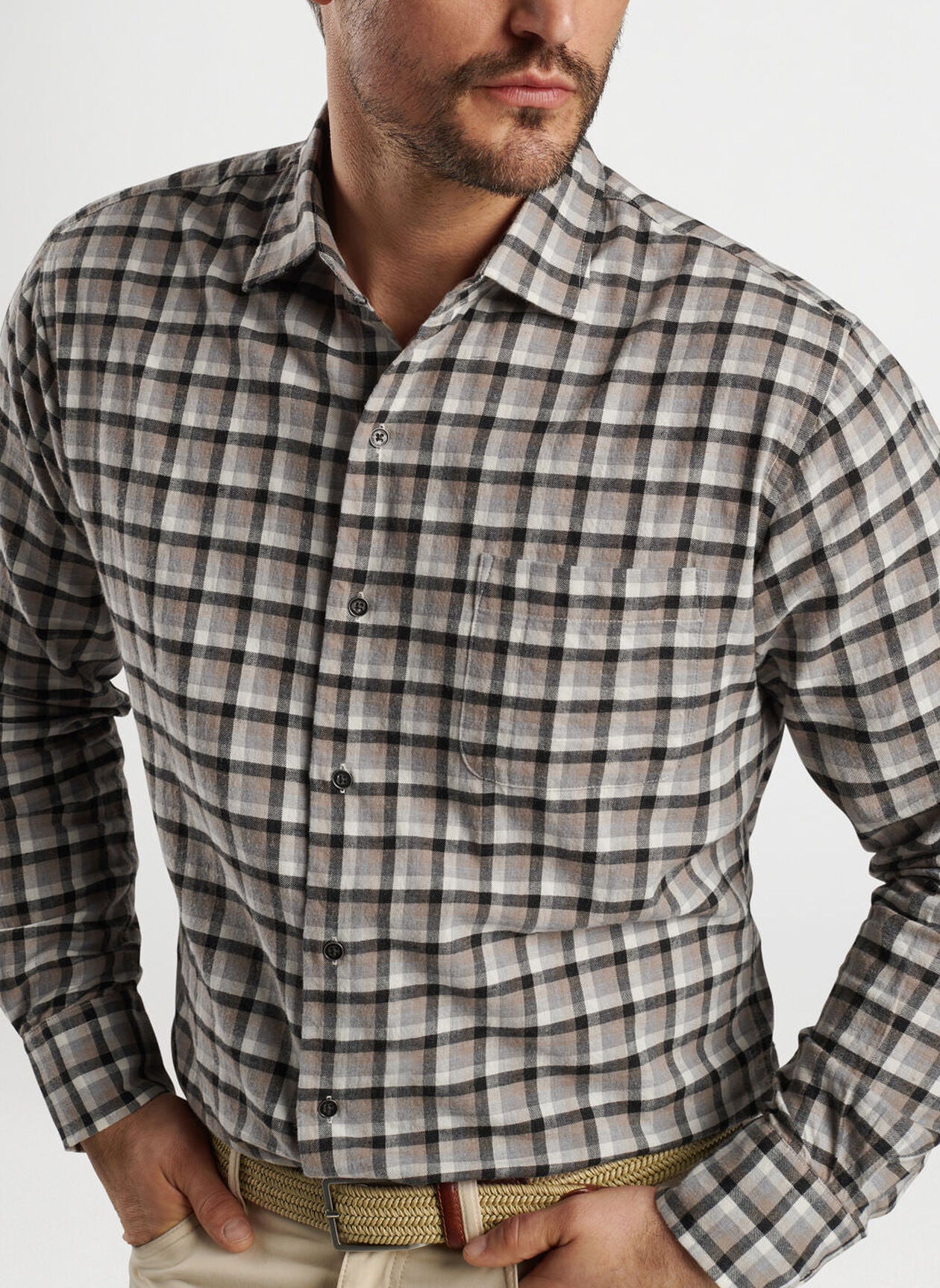 PETER MILLAR Men's Long Sleeve Plaid Sport Shirt | Classic Casual Button Down for Golf, Office & Outdoor Activities