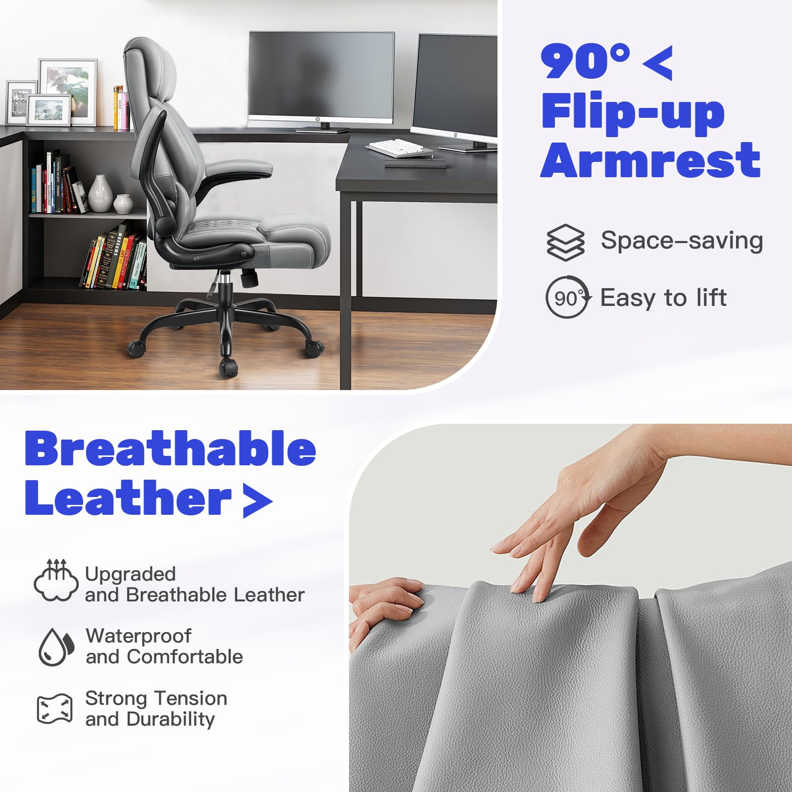 Ergonomic High Back Office Chair with Lumbar Support & Adjustable Armrests - Perfect for Executive Desks & Home Offices