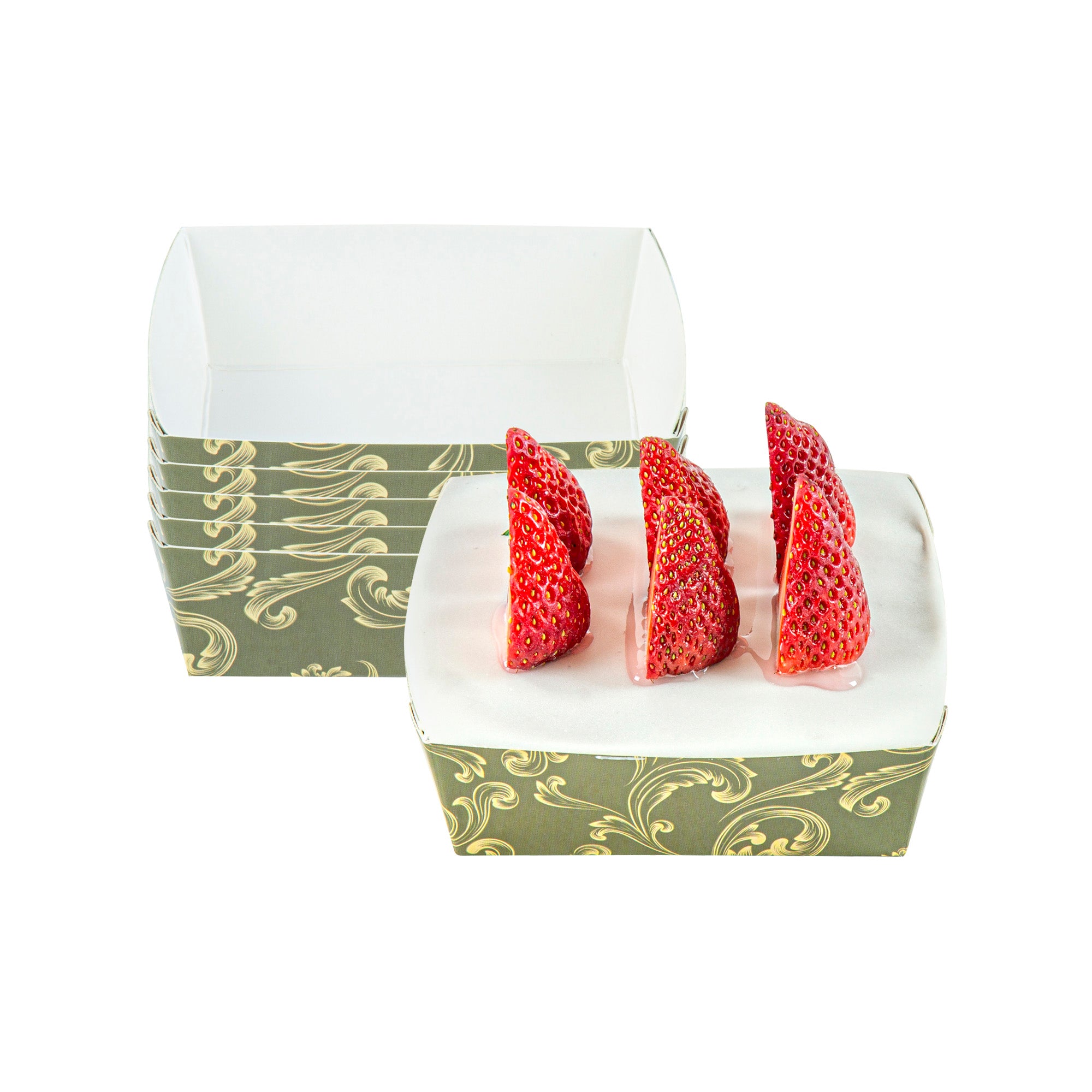 Bake Tek 8 oz Dark Green Vintage Floral Paper Baking Cups - Greaseproof Muffin Liners (4.25