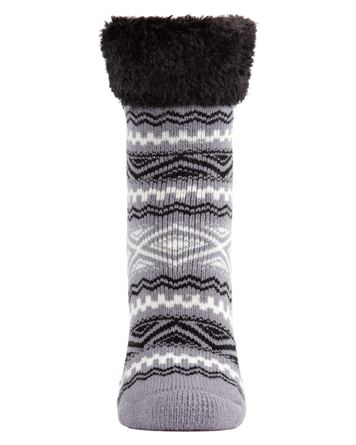 MeMoi Women's Aztec Fair Isle Plush Cabin Socks - Cozy Winter Slipper Socks for Women, Soft Warm Knit Socks with Non-Slip Grips - Perfect for Home, Lounge, and Cold Weather Comfort