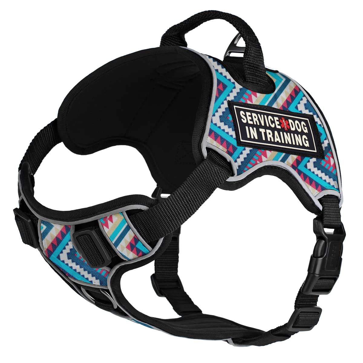 No-Pull Dog Harness with Reflective Vest - Adjustable 18-22 inch Aztec Design, Quick Release Buckles & Handle - Perfect for Training, Walking & Outdoor Adventures