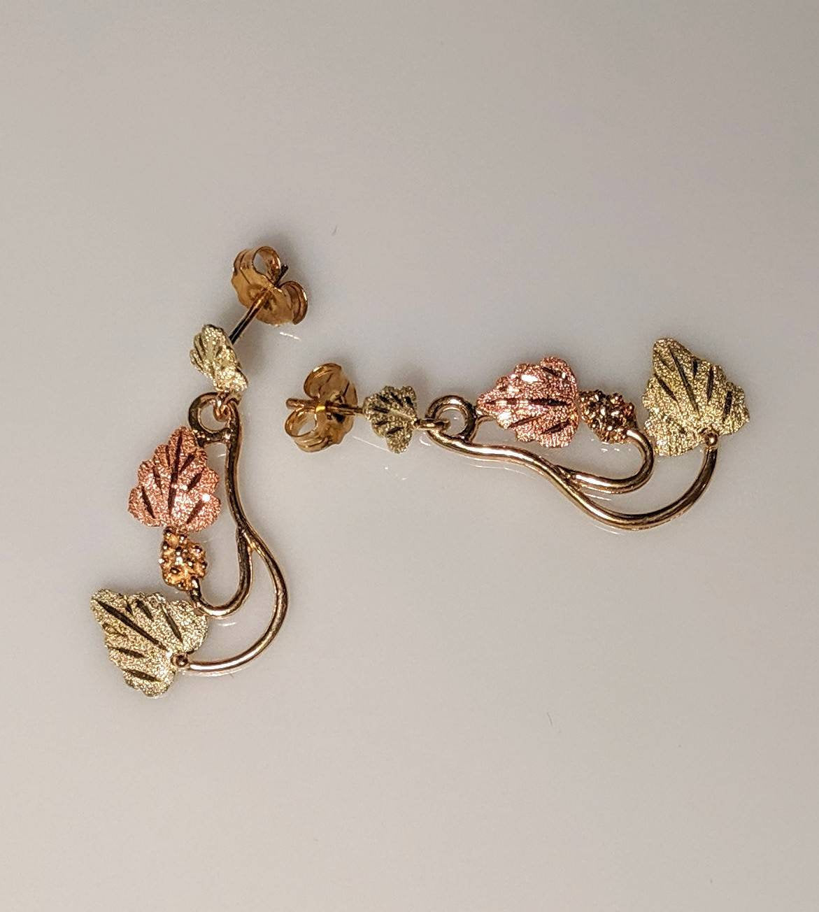 10kt Gold Three-Tone Leaf Stud Dangle Earrings - Red & Green Leaves Jewelry Set for Women | Perfect for Holidays, Parties & Everyday Wear