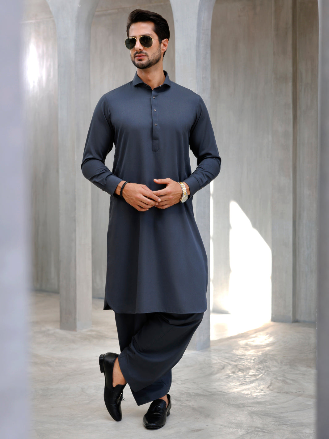Elegant Blended Grey Shalwar Kameez by J. Junaid Jamshed - Premium Pakistani Traditional Outfit for Men - Perfect for Weddings, Eid & Special Occasions
