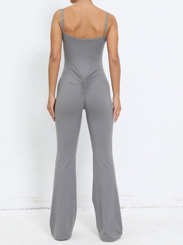 ZASUWA Women's Scrunch Bum Flare Jumpsuit - Sexy High Waisted Wide Leg Romper for Date Night & Summer Outfits