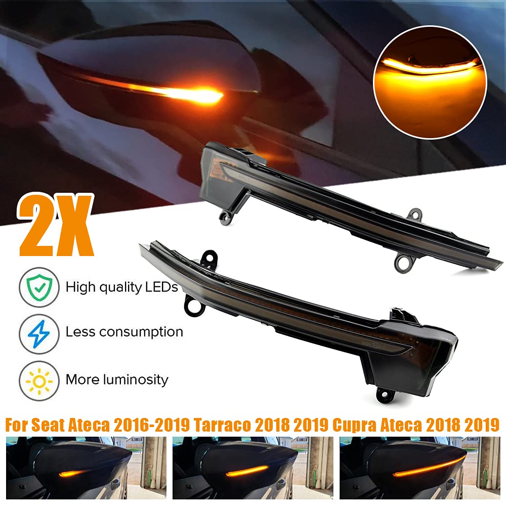 2PCS Dynamic Sequential LED Side Mirror Turn Signal Lights for SEAT Ateca Cupra 5D (2016-2021) & Tarraco (2018+) - Easy Installation, Enhanced Visibility for Safe Lane Changes and Night Driving