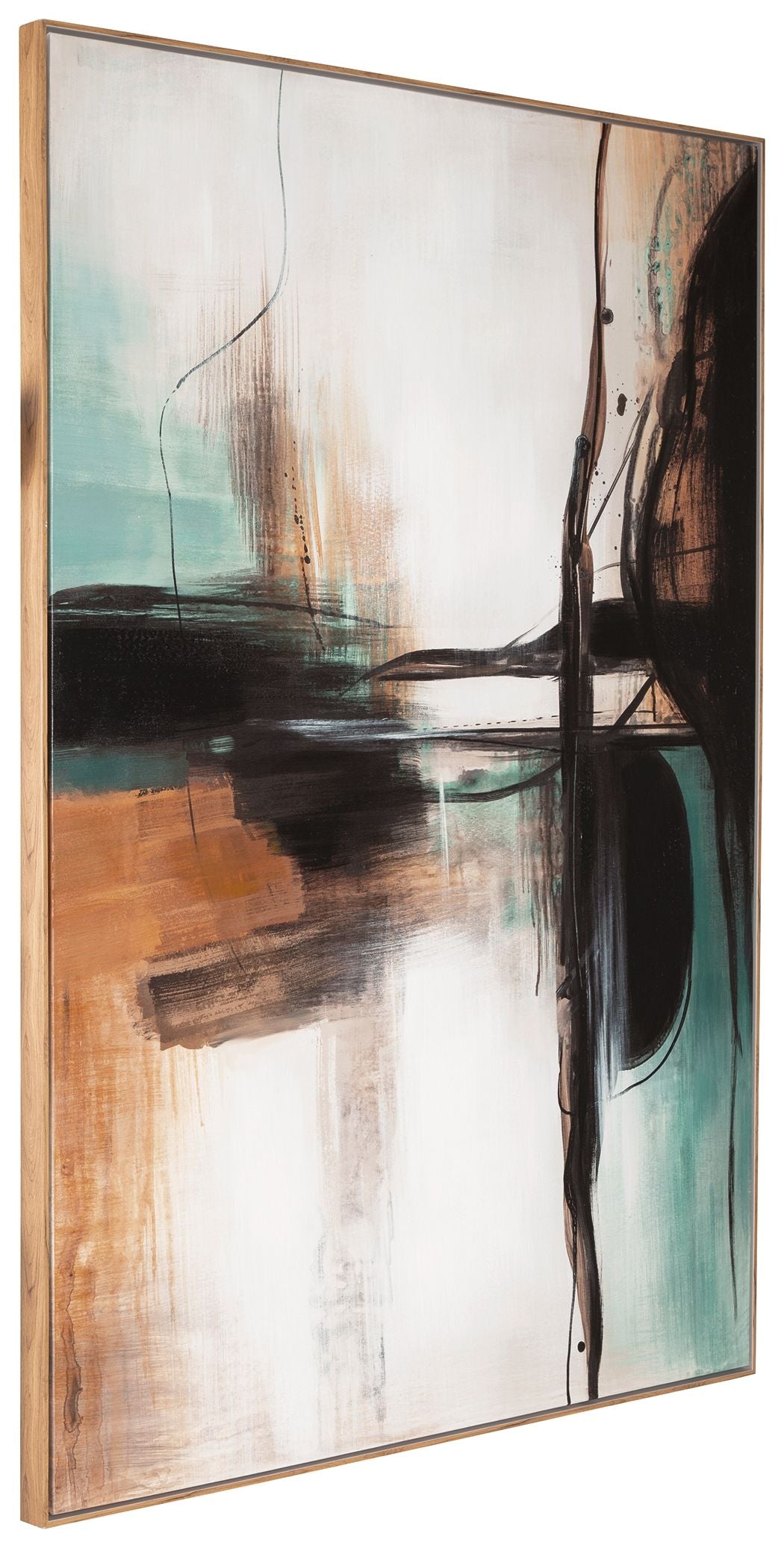 Brunonia Teal Orange Black Abstract Wall Art Canvas Painting - Modern Home Decor for Living Room, Bedroom, Office