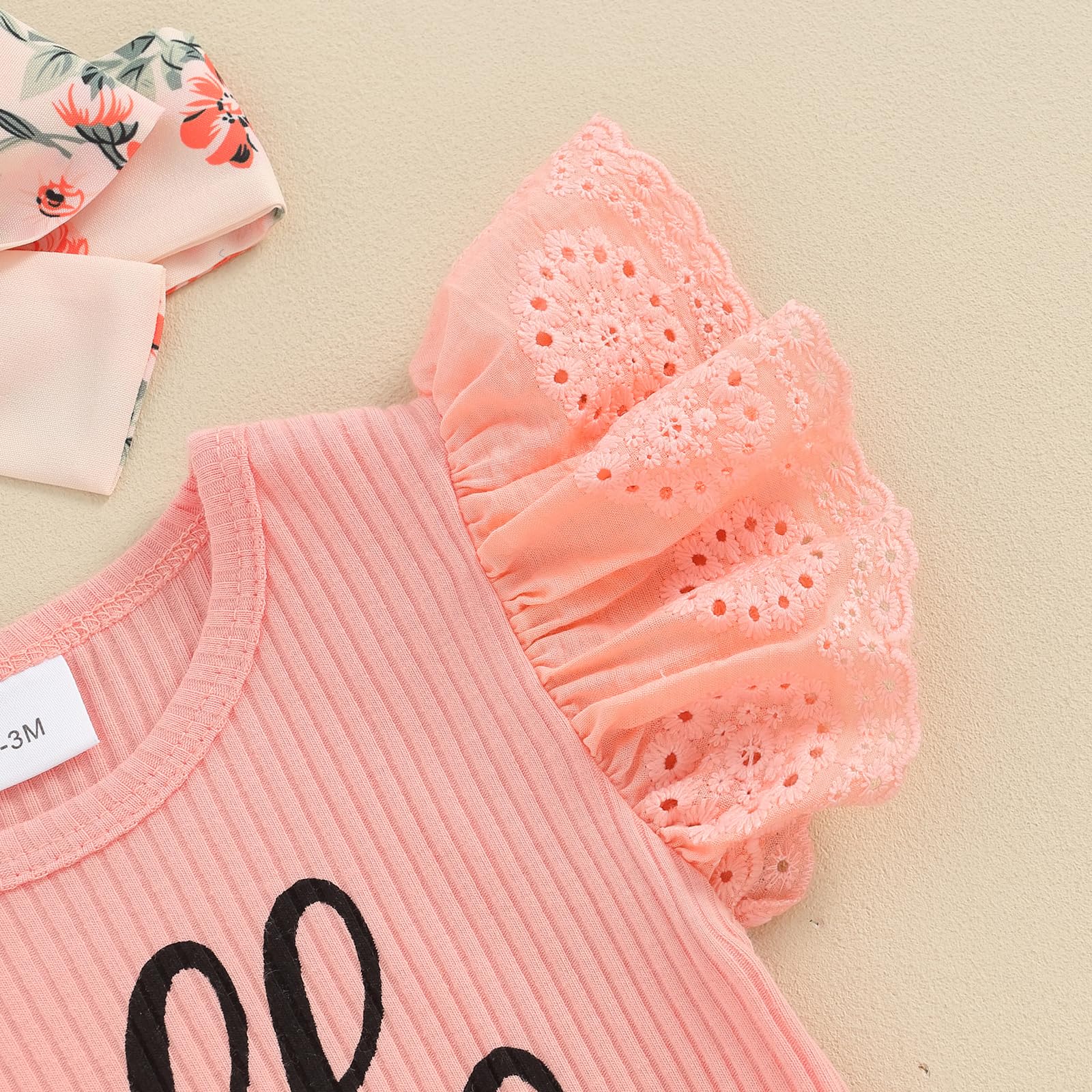 Baby Girl Summer Outfit - Newborn Ribbed Onesie Romper with Linen Bloomer Shorts & Headband | Cute Newborn Girl Clothes for Photoshoot, Playtime & Summer Outings