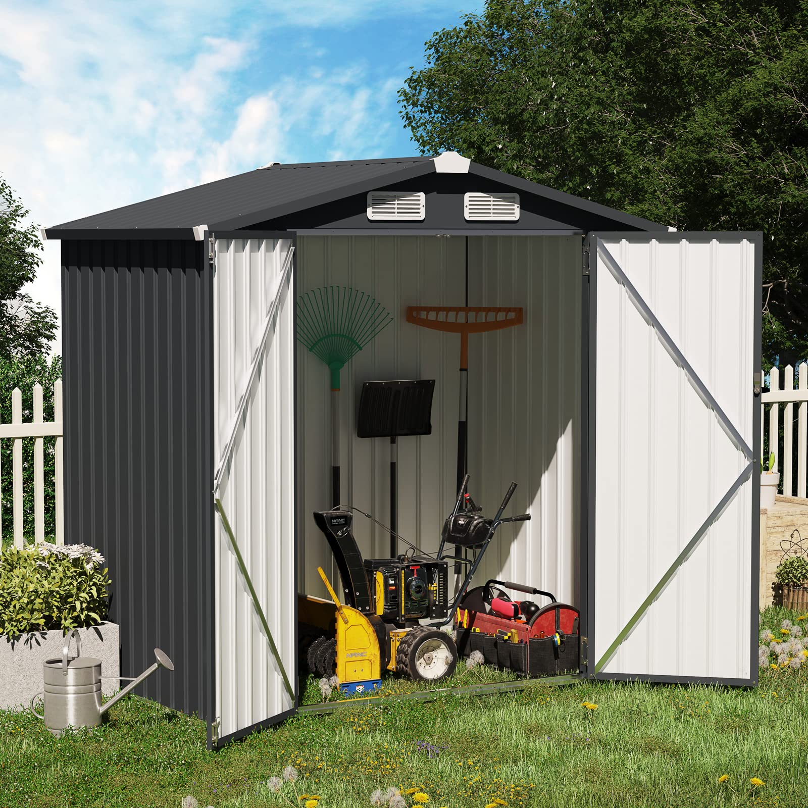 OC Orange-Casual 6x4 FT Outdoor Storage Shed - Galvanized Steel Metal Garden Tool Shed with Lockable Door for Backyard, Patio & Lawn | Weather-Resistant Black Outdoor Storage Solution for Gardening Tools, Lawn Equipment & Seasonal Items