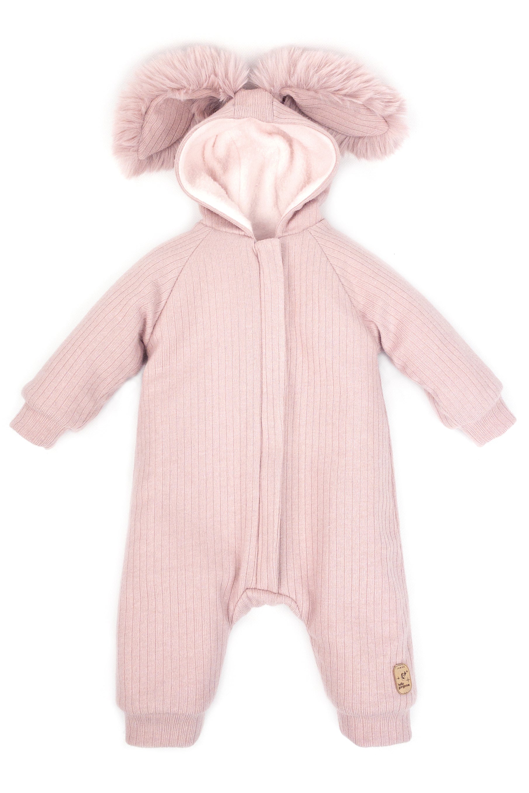 Kirby Ribbed Faux Fur Bunny Ear Romper - Soft & Cozy One-Piece Jumpsuit for Women | Perfect for Halloween Costume, Christmas Party & Cosplay