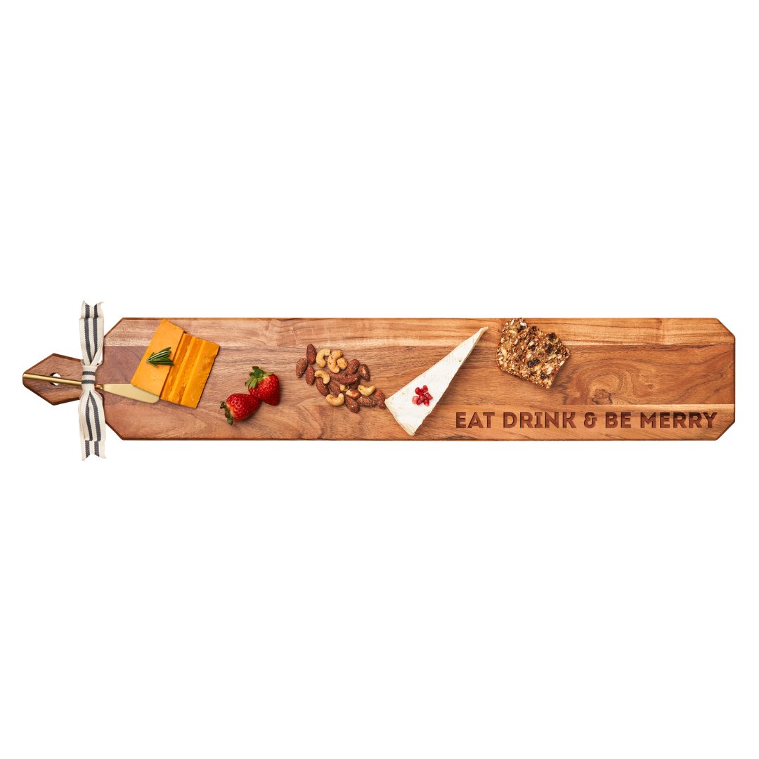 Acacia Wood Heirloom Charcuterie Board Set with Gold Cheese Spreader & Ribbon - Perfect for Holiday Gifts, Cheese Platters, and Entertaining (34 x 6 Inches) | Elegant Serving Tray for Wine Parties, Bridal Showers, and Christmas Gatherings