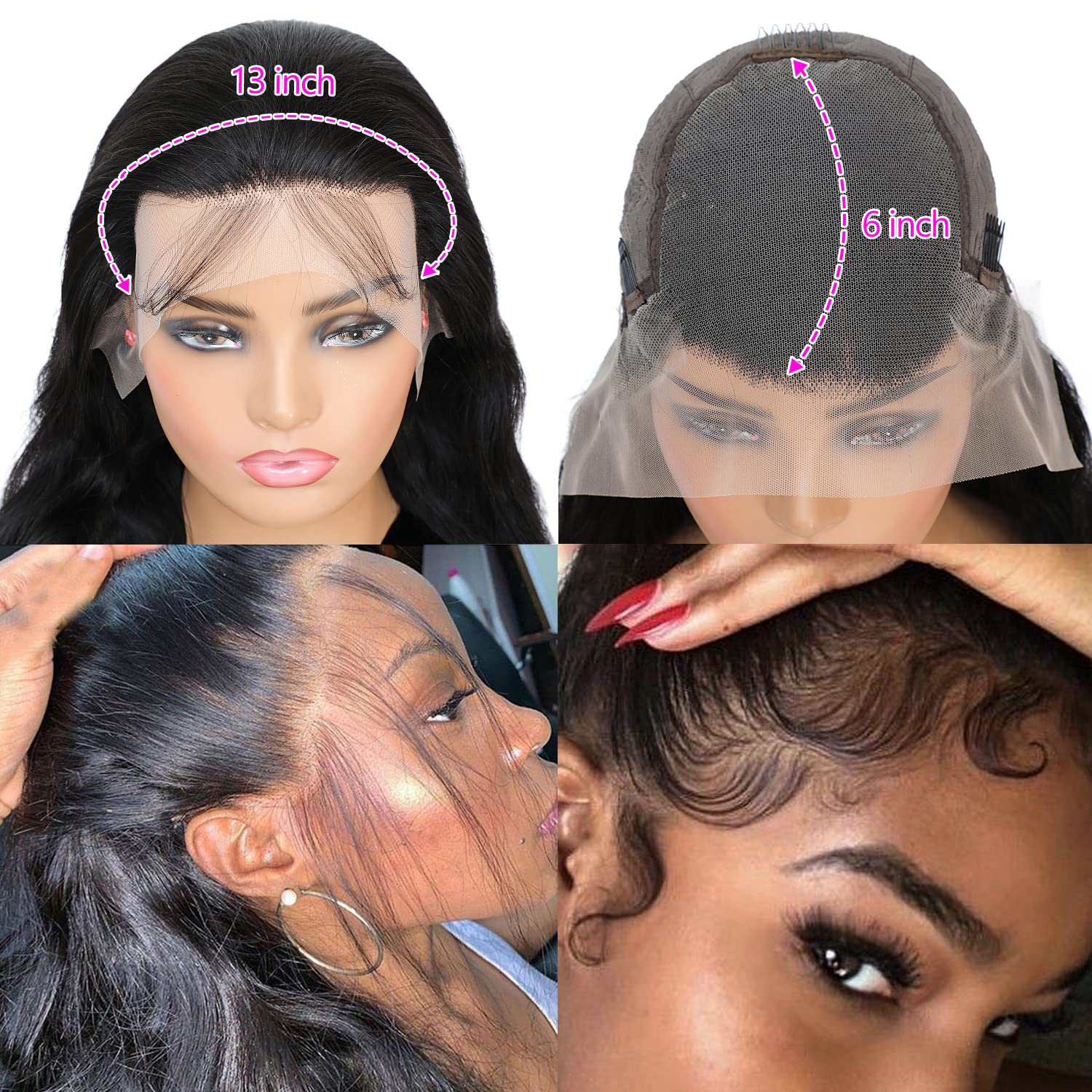 13x6 HD Lace Front Human Hair Wigs for Women - 160% Density Transparent Body Wave Lace Frontal Wig with Bleached Knots & Baby Hair - 22 Inch Natural Color - Perfect for Daily Wear, Parties & Special Occasions