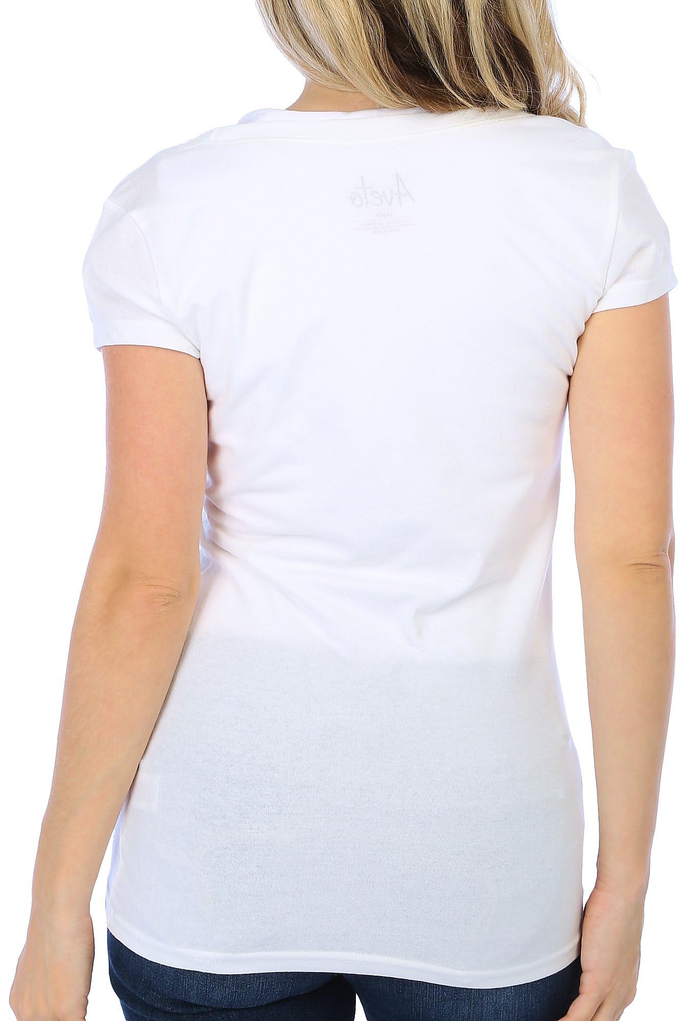 Aveto Juniors Solid V-Neck Cap Sleeve Top - Medium White - Casual Summer T-Shirt for Teen Girls, Perfect for School, Beach & Everyday Wear