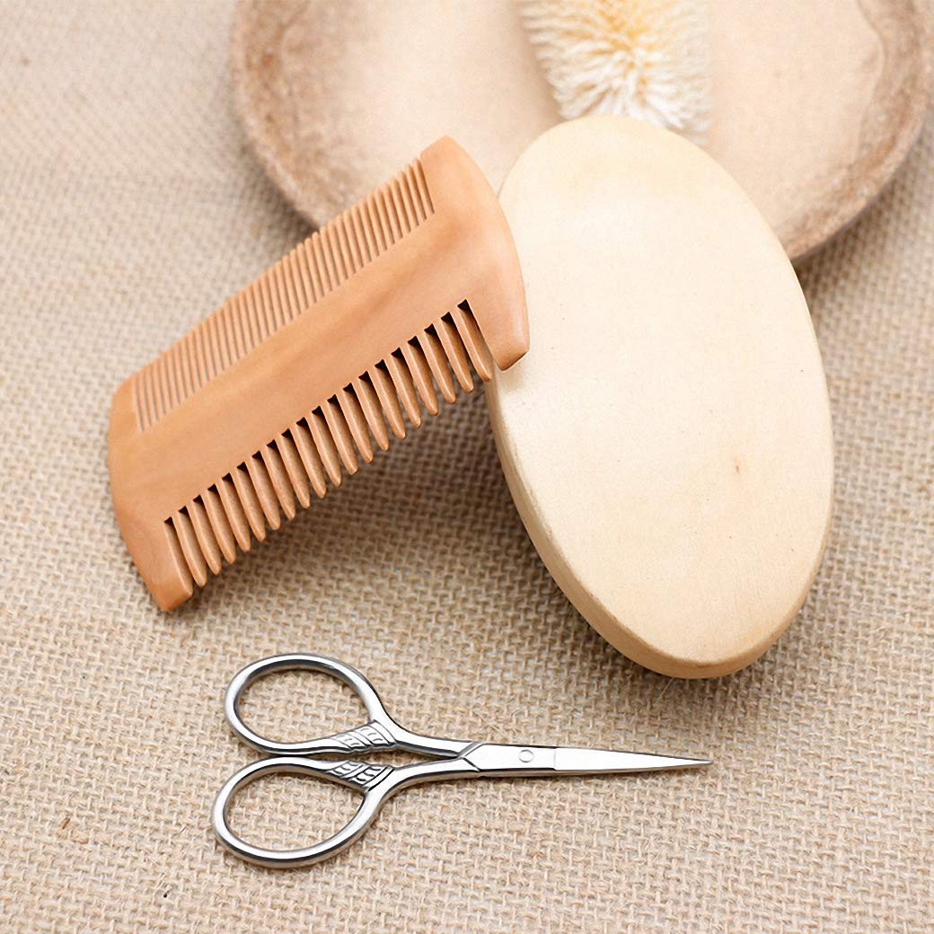 Premium Beard Grooming Kit for Men - Boar Bristle Brush, Bamboo Comb & Mustache Scissors Set | Beard Straightener, Softener & Styling Tools | Perfect for Daily Care, Travel & Gifts