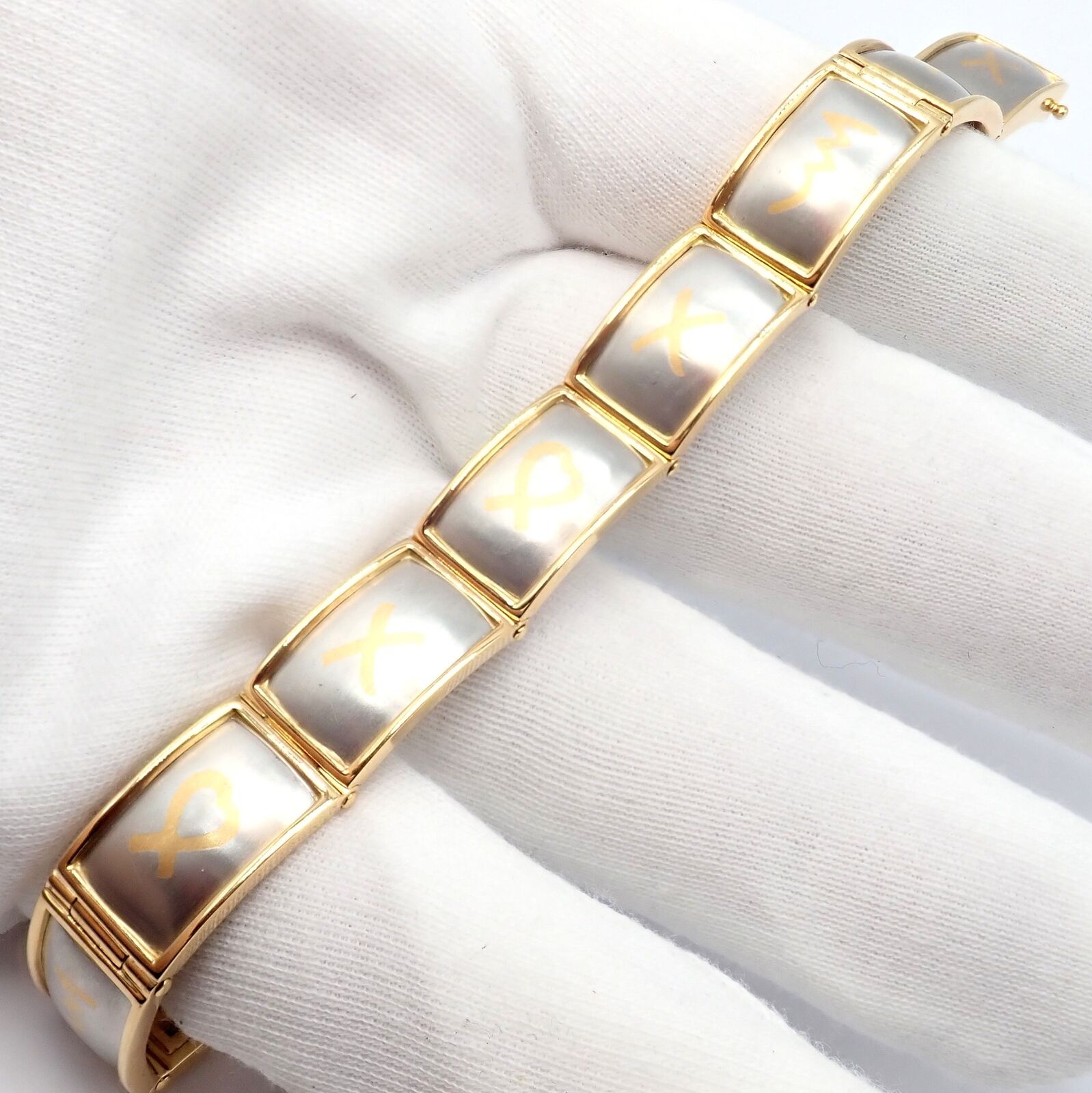 Authentic Tiffany & Co 18k Yellow Gold & Platinum Picasso Signature 9 Panel Bracelet - Luxury Vintage Jewelry for Women - Perfect for Gifts, Weddings & Special Occasions