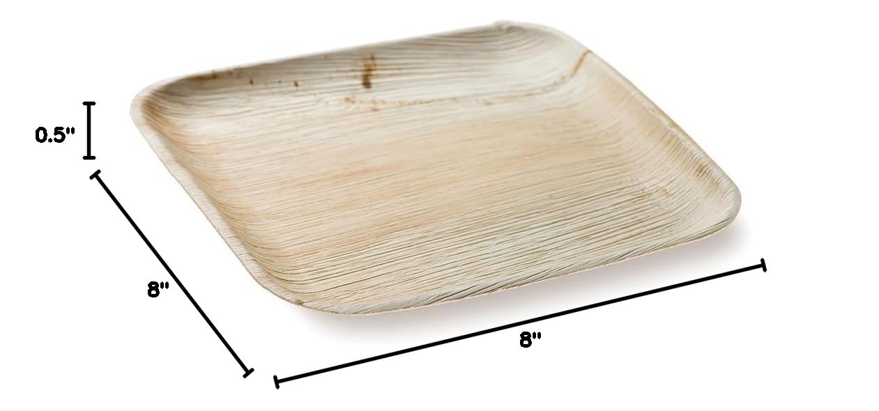 Restaurantware Indo 8x8 Inch Square Palm Leaf Plates - 100-Pack Eco-Friendly Microwave & Freezer Safe Dinner Plates for Hot & Cold Foods | Perfect for Parties, Catering & Sustainable Dining
