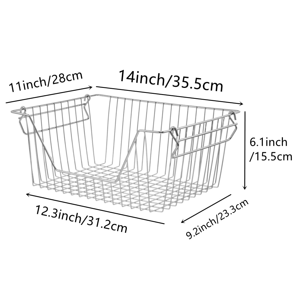 Stackable Chrome Wire Metal Baskets for Pantry, Freezer & Kitchen Organization - 4-Piece Set for Fruits, Vegetables & Food Storage | Perfect for Home, Office & Restaurant Use