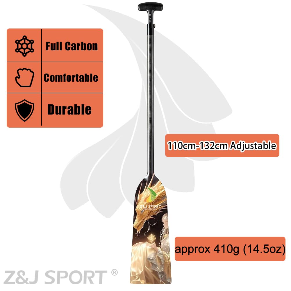 Z&J SPORT Adjustable Dragon Boat Paddle - IDBF Approved Carbon Fiber Rowing Paddle with Dragon Design & Adjustable T-Handle for Competitive Racing, Training, and Outdoor Water Sports