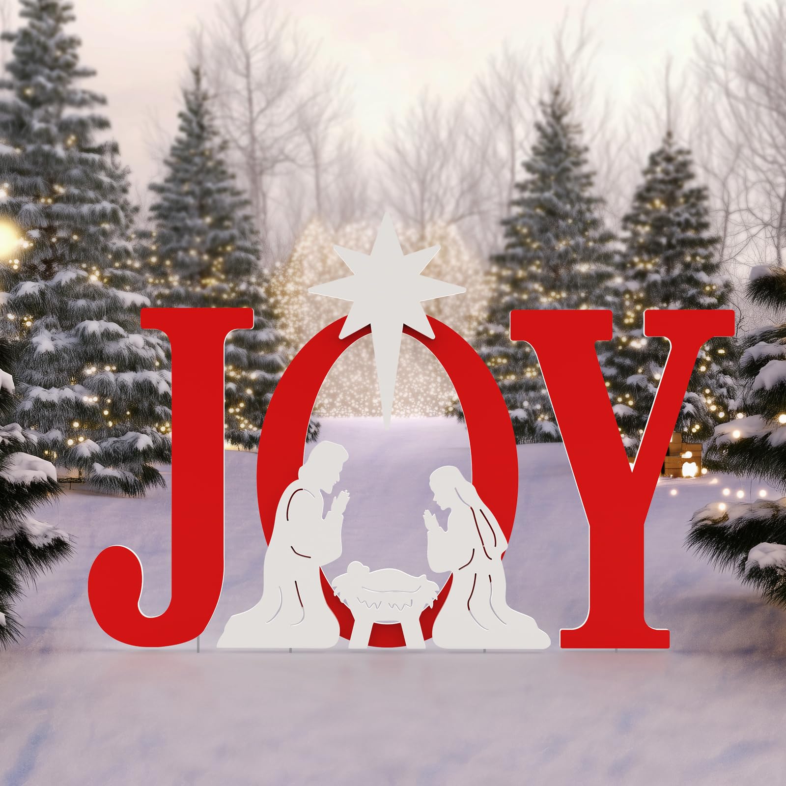 JOY Outdoor Christmas Nativity Scene Decor - 3-Piece Weatherproof PVC Silhouette Yard Signs for Lawn, Garden & Patio (42