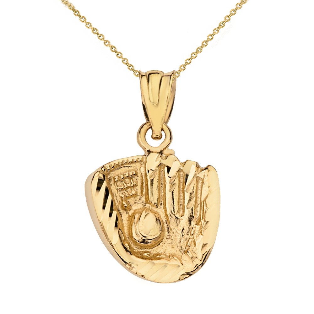 14K Yellow Gold Softball Glove & Ball Charm Pendant Necklace for Women - Dainty Sports Jewelry Gift for Softball Players, Coaches & Fans - Perfect for Games, Practice & Everyday Wear