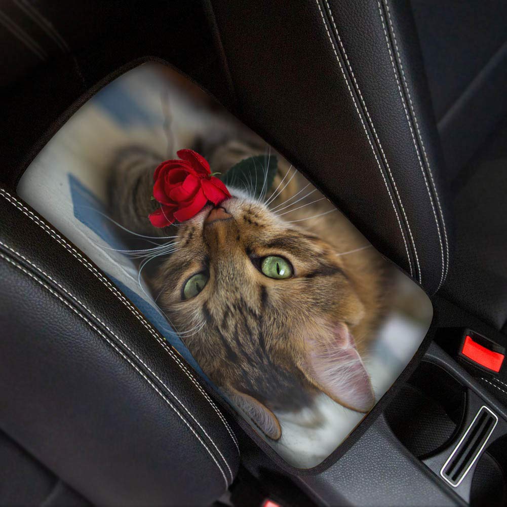 Universal Car Center Console Armrest Cushion Cover - Soft Cat Design Interior Accessories for Sedan, Truck & SUV - Comfortable Seat Box Pad for Long Drives & Commuting
