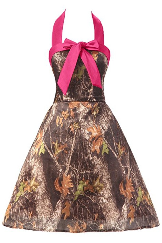 iLovewedding Camo Bridesmaid Dresses - Halter Short Wedding Party Gowns with Bow | Elegant Bridal Shower, Bachelorette Party & Summer Wedding Attire
