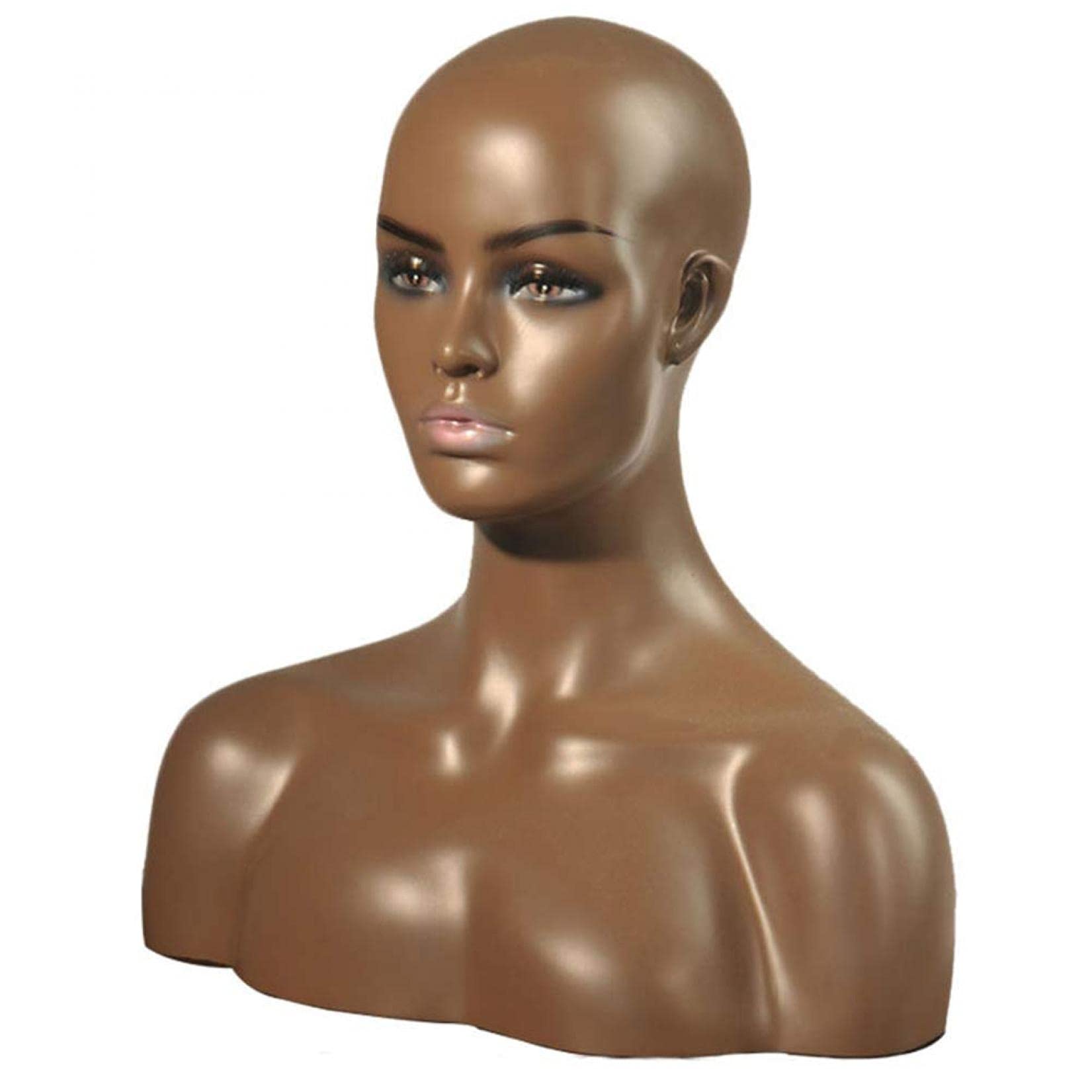 Realistic Female FRP Mannequin Head with Shoulders - Wig Display Stand for Styling, Shop Window Showcase, Salon & Retail Use - Perfect for Wigs, Hats, Sunglasses & Makeup Practice