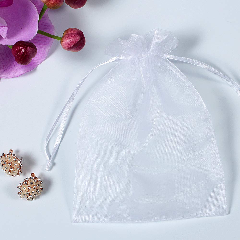 Stratalife 50PCS White 5X7 Organza Drawstring Bags - Small Mesh Jewelry Favor Bags for Wedding, Party, Candy & Gift Wrapping - Perfect for Bridal Showers, Baby Showers & DIY Crafts