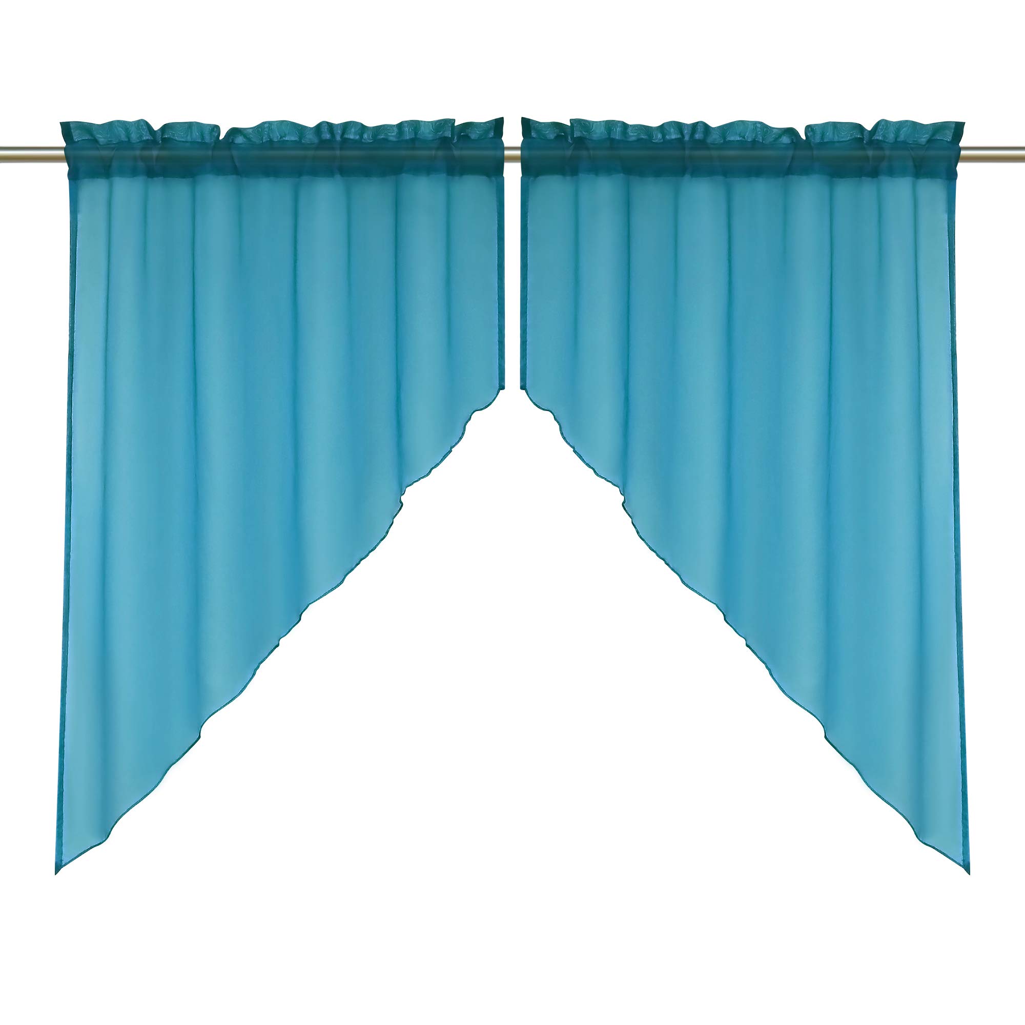 Sheer Voile Swag Curtains with Rod Pocket - Peacock Blue Window Valance (47x49 Inch, 2 Pack) - Elegant Kitchen & Living Room Curtains for Light Filtering & Privacy
