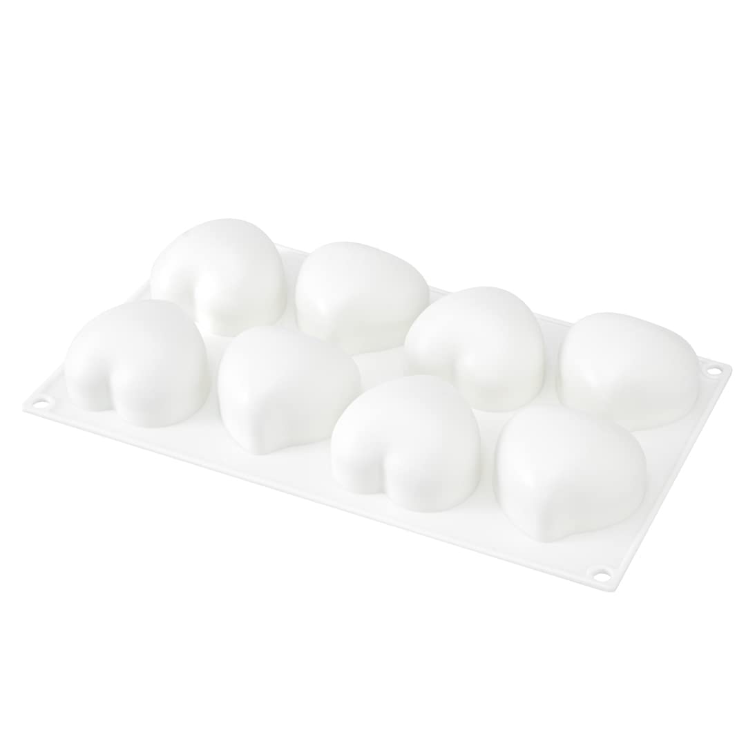 Restaurantware Pastry Tek 8-Cavity Heart Molds - 10 Oven-Safe Heart Pans, Flexible & Freezer-Safe White Silicone Baking Molds for Easy Release | Perfect for Valentine's Day, Wedding Cakes, Cupcakes & Chocolate Desserts