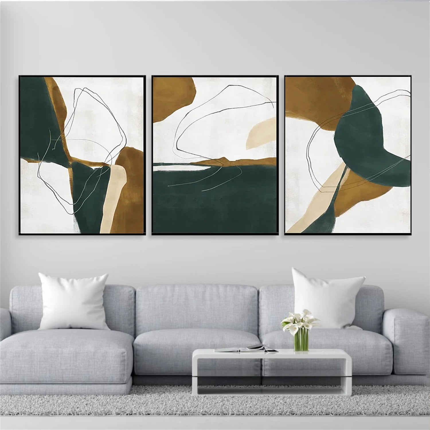 Abstract Tranquility Wall Art Set of 3 - Modern Minimalist Canvas Prints for Living Room, Bedroom & Office Decor - #WS290