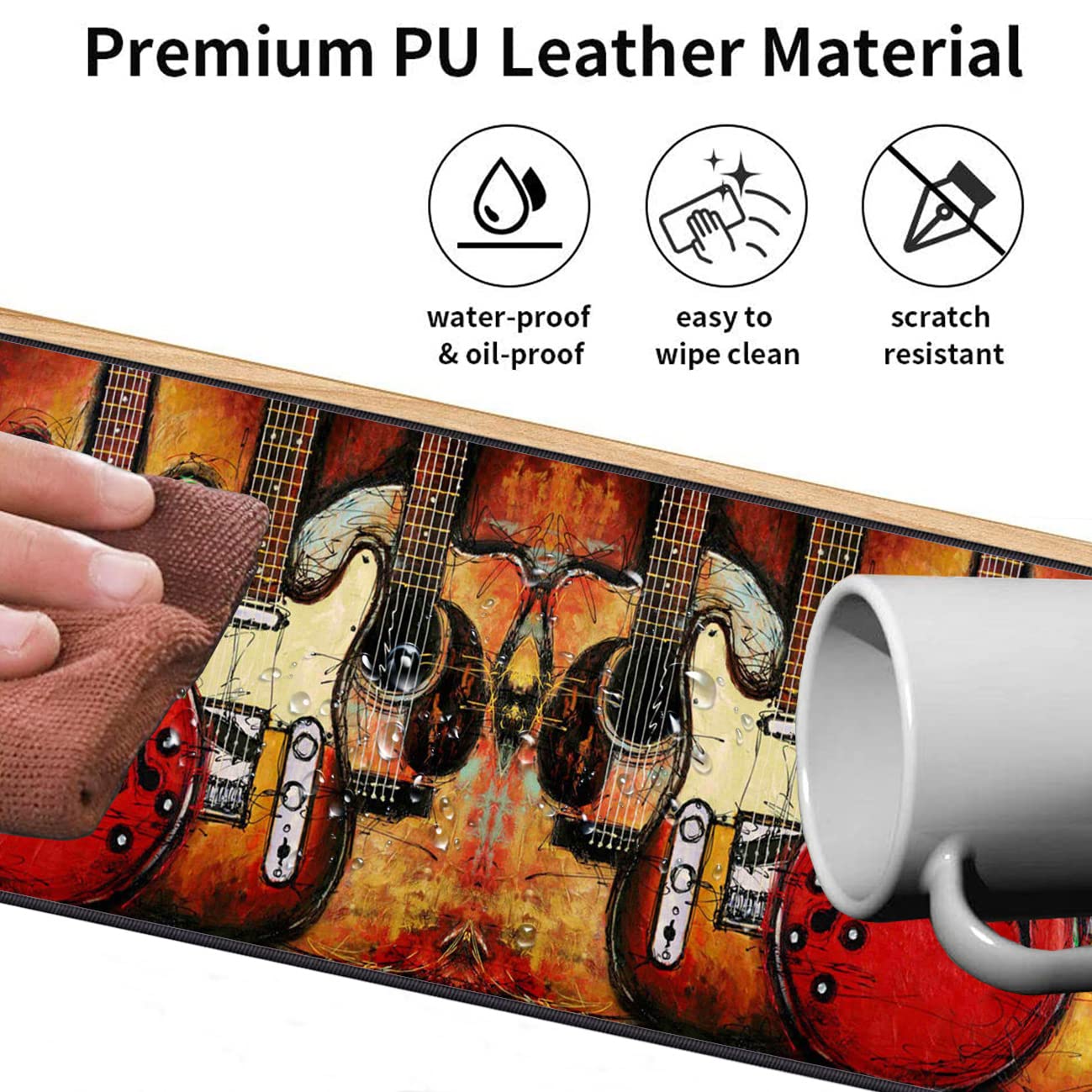 Extended Large Gaming Mouse Pad with Wrist Rest & Non-Slip Rubber Base - XXL Desk Mat for Keyboard & Mouse - Perfect for PC Gaming, Office Work & Guitar Players (Black)