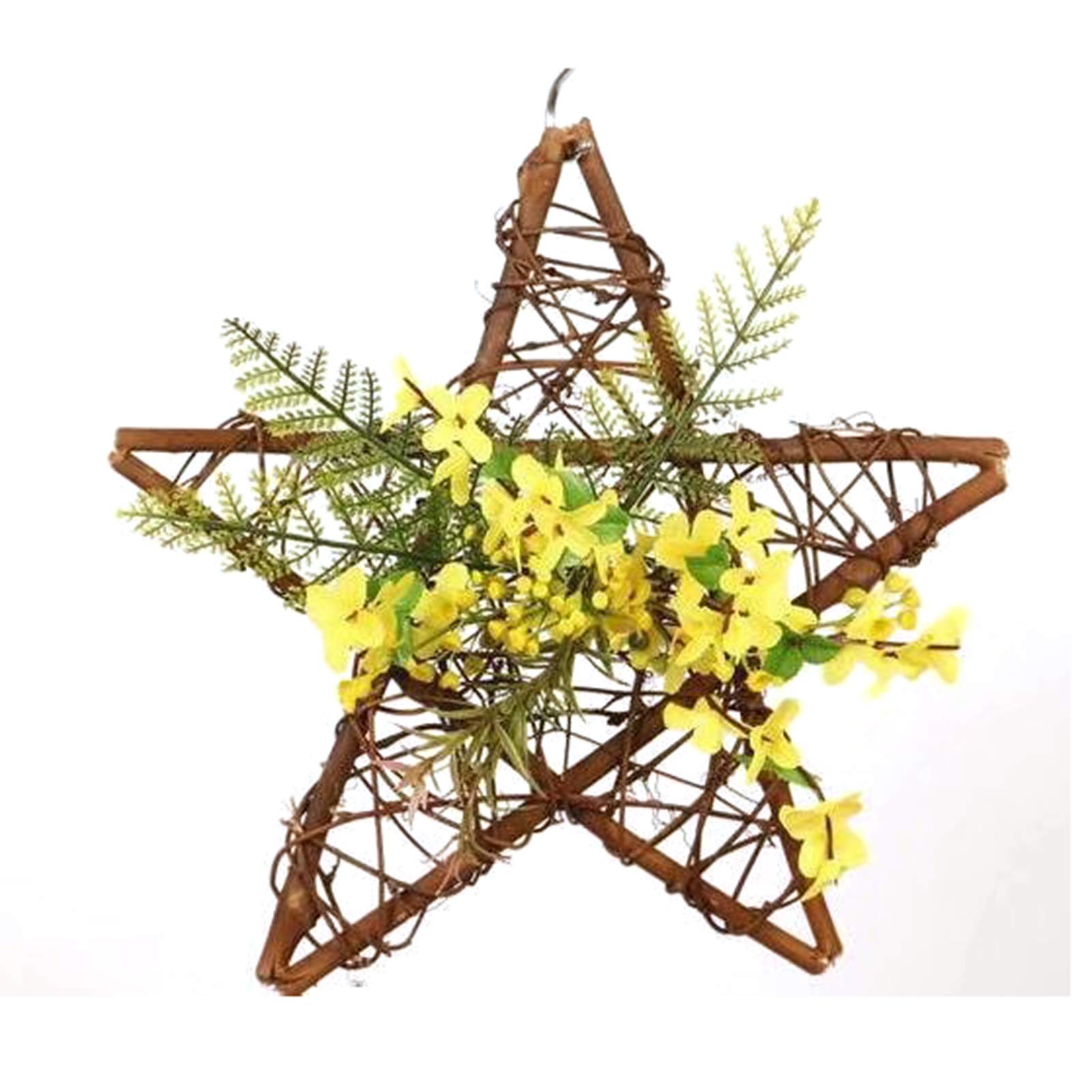 Eucalyptus Leaf Wooden Pentagram Wall Hanging - Fake Garland for Home Garden Decor, Wedding & Party Decoration - Perfect for Boho Bedroom, Front Door, and Indoor/Outdoor Spaces