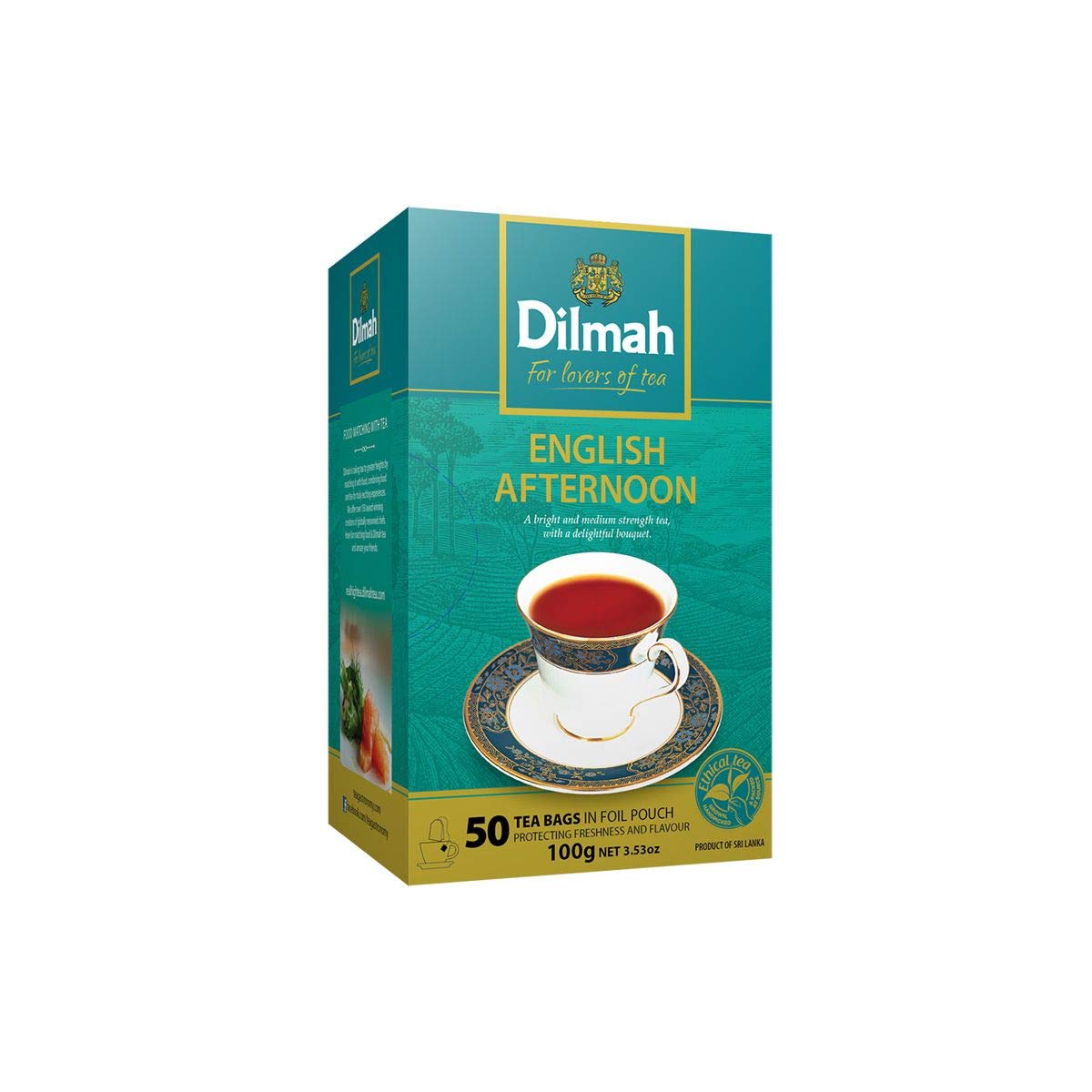 Premium Dilmah English Afternoon Tea - 100% Pure Ceylon Black Tea Bags from Sri Lanka | 50 Foil-Packed Tea Bags (100g/3.53oz) | Perfect for Afternoon Tea Parties, Office Breaks & Relaxing Moments