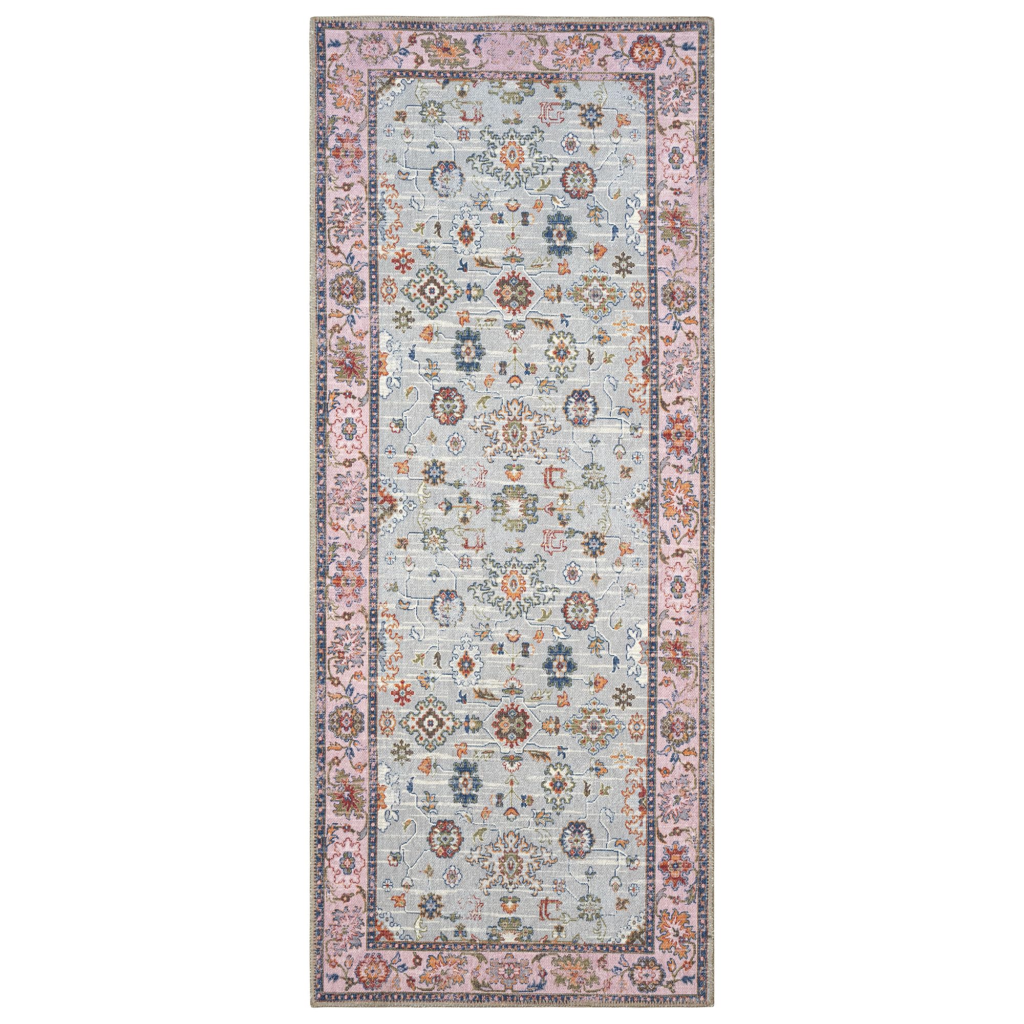 GLN Rugs Traditional Collection - Machine Washable Non-Slip Low Pile Chenille Area Rug 2'6