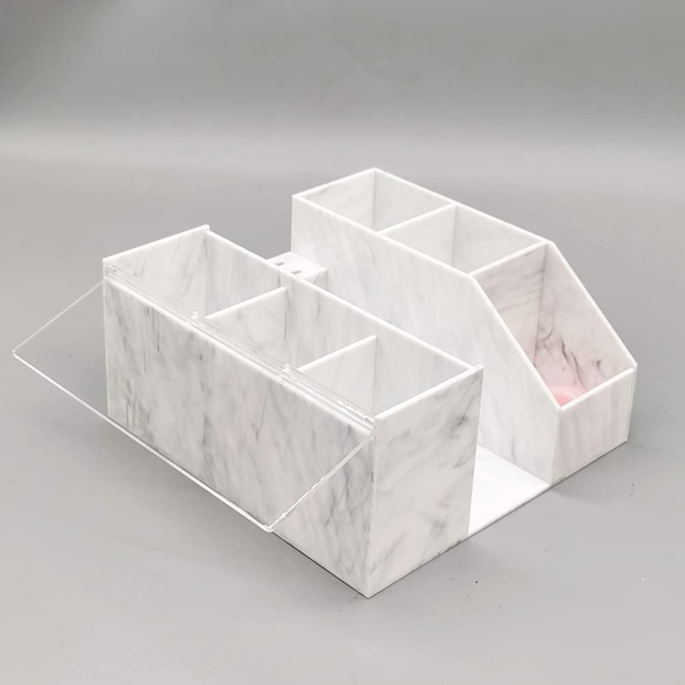 Acrylic Large Capacity Makeup Organizer - White Marble Cosmetic Storage Case for Eyelash Extensions, Brushes & Tweezers | Perfect for Salon, Home Vanity & Professional Makeup Artists