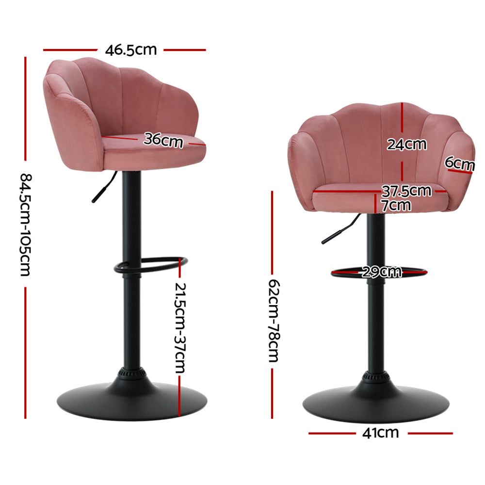 2-Pack Adjustable Height Velvet Pink Bar Stools with Gas Lift Mechanism - Perfect for Kitchen Islands, Breakfast Bars, and Home Decor