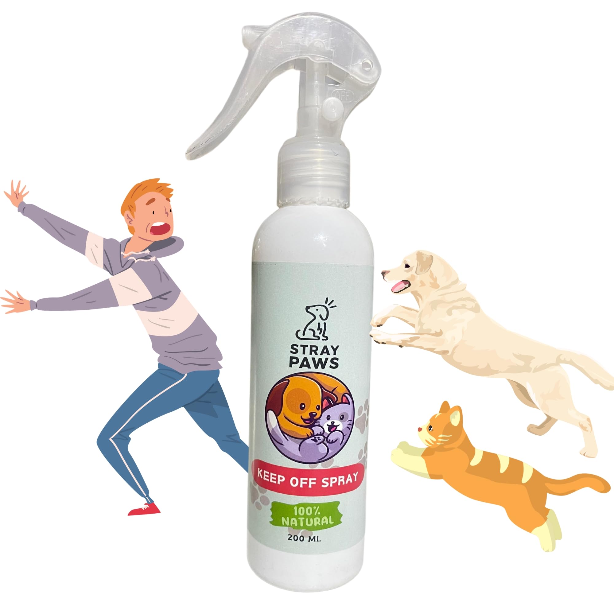 Stray Paws Keep Off Spray for Dogs & Cats - 200ml Pet Repellent to Deter Stray Animals from Kids, Vehicles & Homes | Indoor & Outdoor Use | Safe for Puppies & Kittens | Pack of 1 - Perfect for Yards, Garages & Play Areas