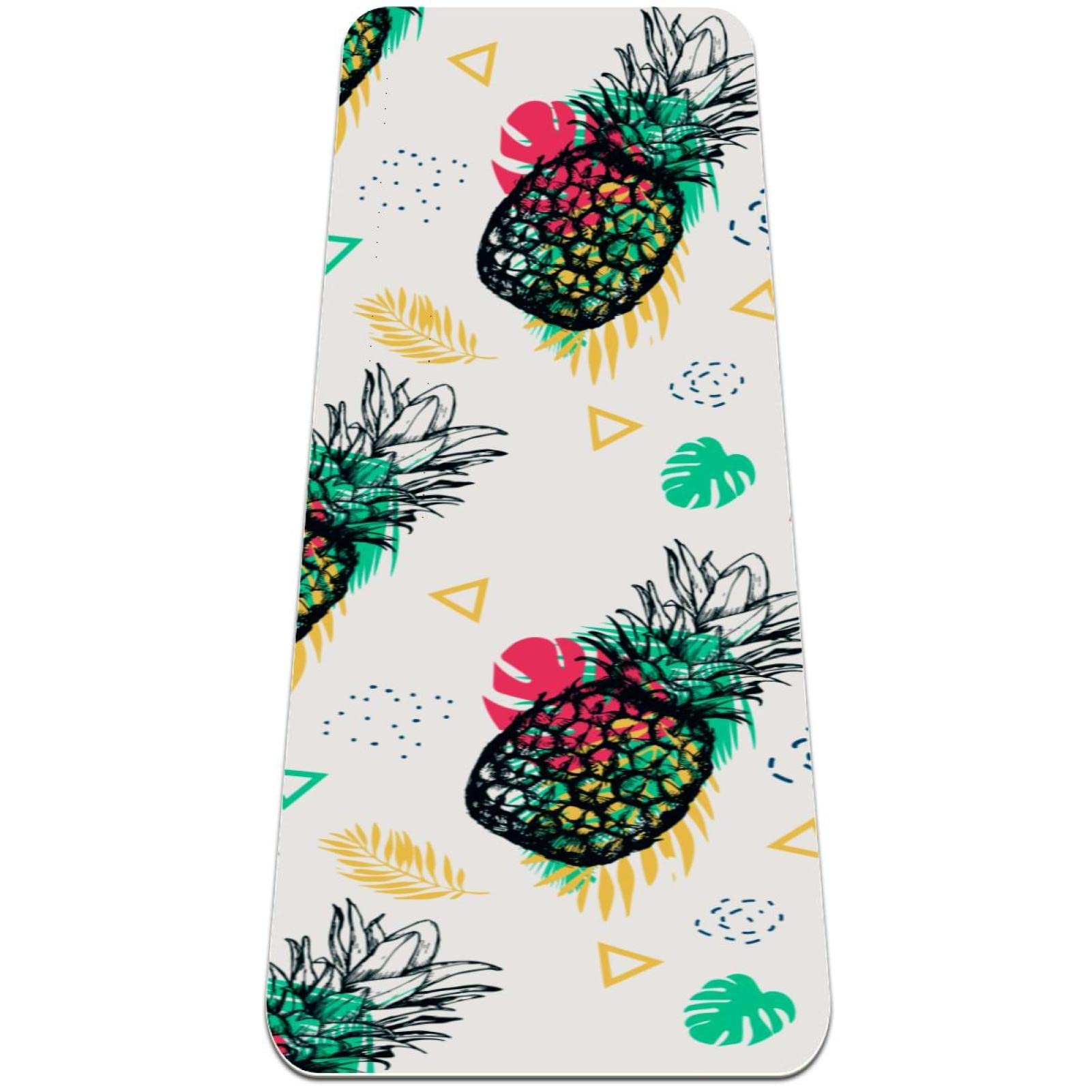 Premium Non-Slip Thick Yoga Mat for Women - Extra Cushioning Workout & Exercise Mat with Tropical Pineapple Palm Leaf Design - Perfect for Hot Yoga, Pilates, Home Gym & Studio Fitness Sessions