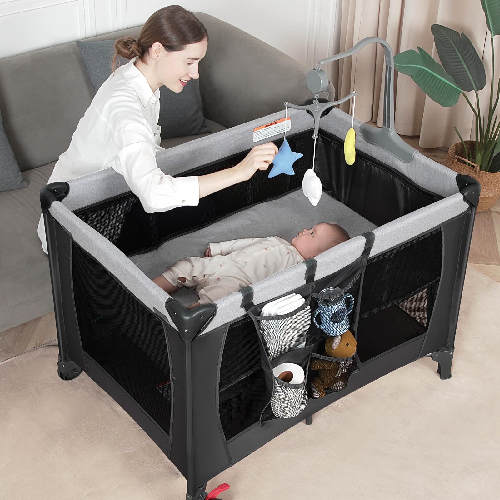 Portable Baby Bassinet Bedside Sleeper with Diaper Changer - Foldable Playard & Travel Playpen - Lightweight Pack and Play Crib with Carry Bag for Nursery, Travel & On-the-Go Parenting