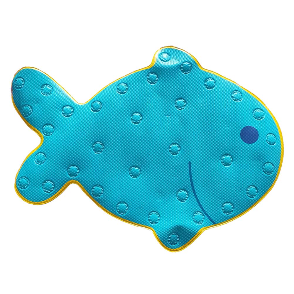 DOITOOL Non-Slip Bath Mat for Shower & Bathroom - Fish Cartoon Design Plastic Sucker Floor Mat, Anti-Skid Shower Carpet, Foot Pad & Door Mat (Sky Blue) - Perfect for Kids Bathrooms, Wet Rooms & Poolside Safety