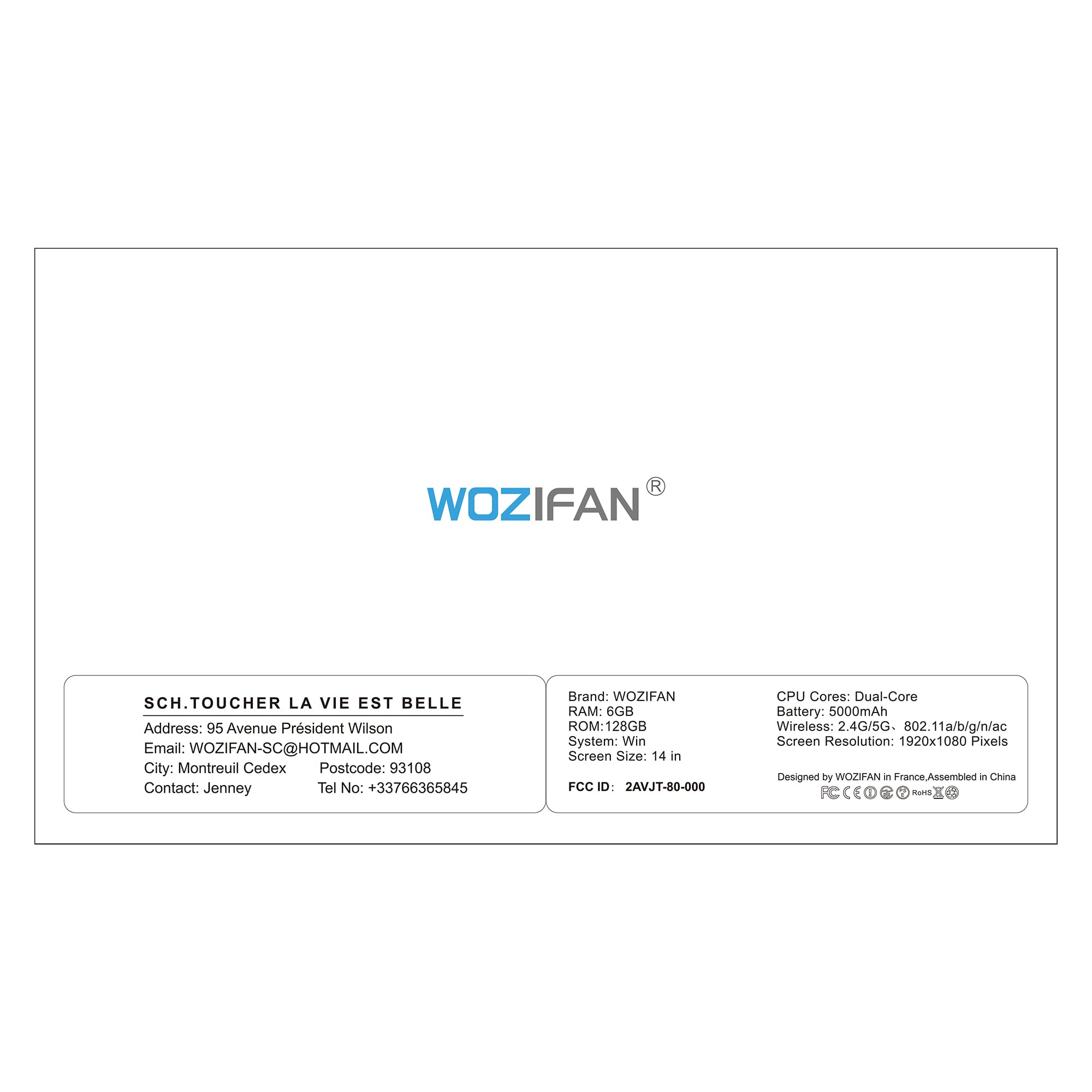 WOZIFAN 14 Inch Traditional Laptop - 6GB RAM, 128GB SSD (Expandable to 1TB), Intel Celeron N4020 Processor (Up to 2.8GHz), 1920x1080 FHD Display with 180° Flip Screen, French Keyboard - Gray | Perfect for Students, Office Work & Travel