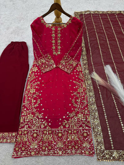 Royal Red and Maroon Ethnic Suit with Intricate Embroidery - Traditional Indian Wedding Outfit for Women | Perfect for Festivals, Parties & Special Occasions