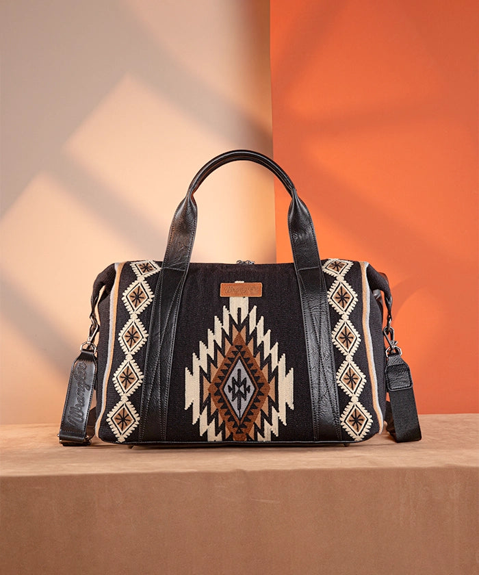 Wrangler Aztec Knitted Trolley Sleeve Duffle Bag - Stylish Travel Duffel with Laptop Compartment | Perfect for Weekend Trips, Gym & Airplane Carry-On
