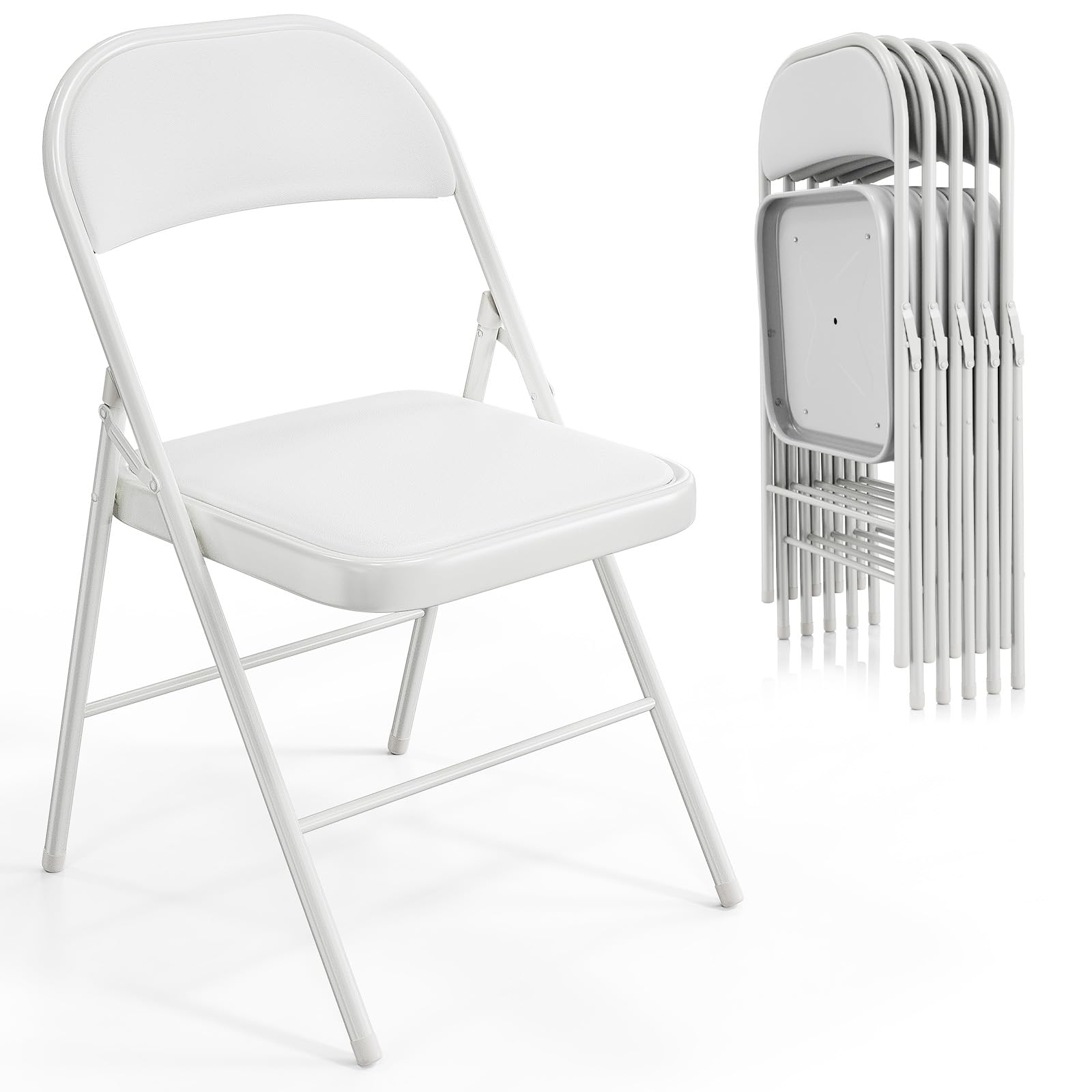 VINGLI 6 Pack Folding Chairs with Padded Seats - Heavy Duty Metal Frame PU Leather Chairs 350 lbs Weight Capacity - White - Perfect for Indoor Outdoor Events, Parties, Camping & Home Use