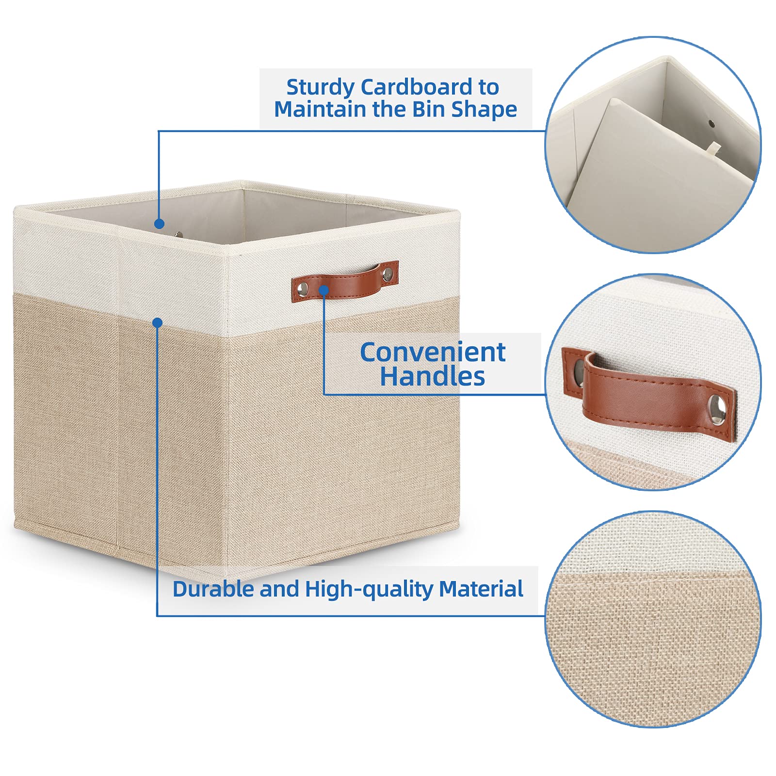 Temary 13 Inch Fabric Storage Cubes with Leather Handles - Closet Organizer Bins for Shelves, Home Storage Baskets | Perfect for Bedroom, Nursery, Office & Closet Organization